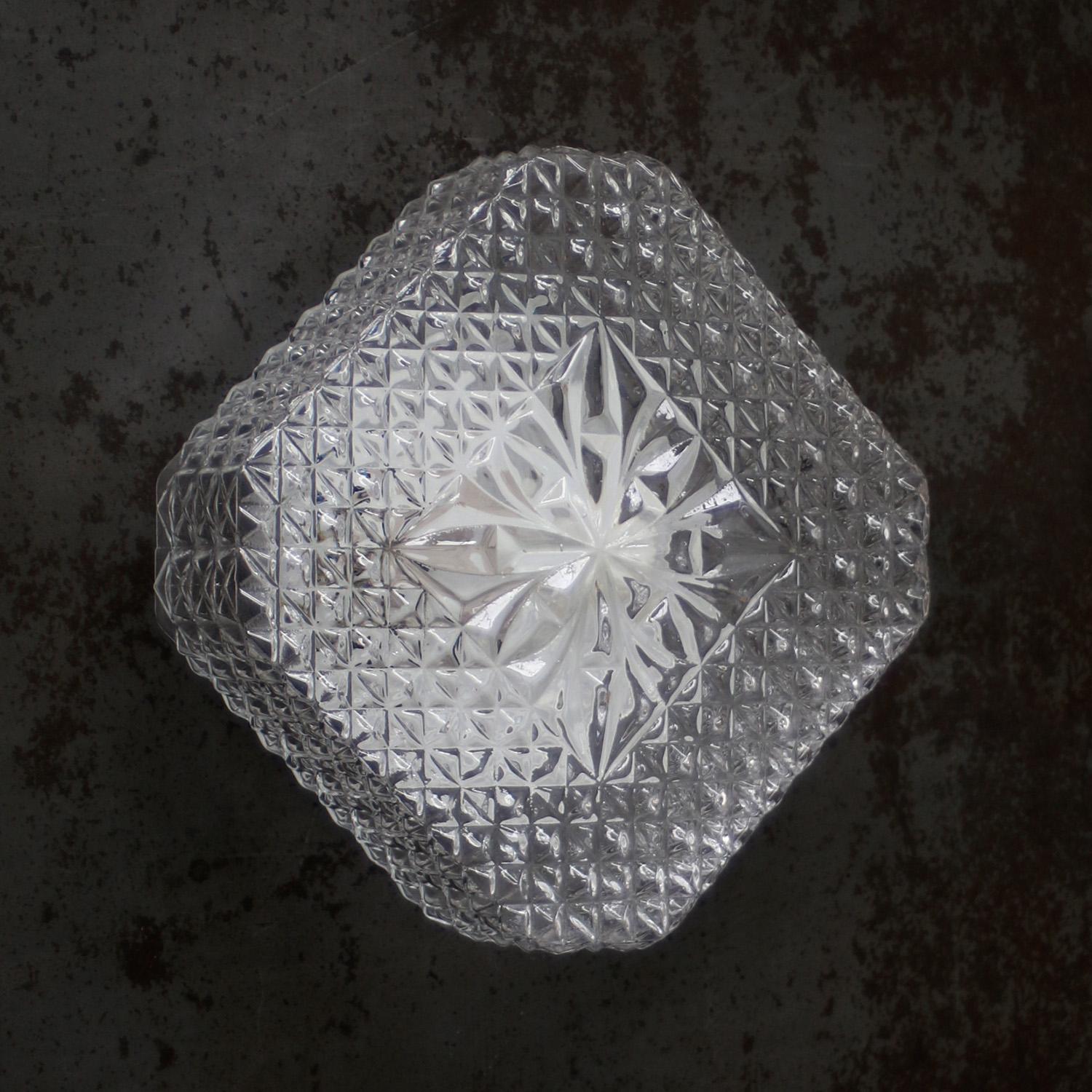 20th Century Mid-Century Square Clear Glass Wall Lamps Sconces For Sale