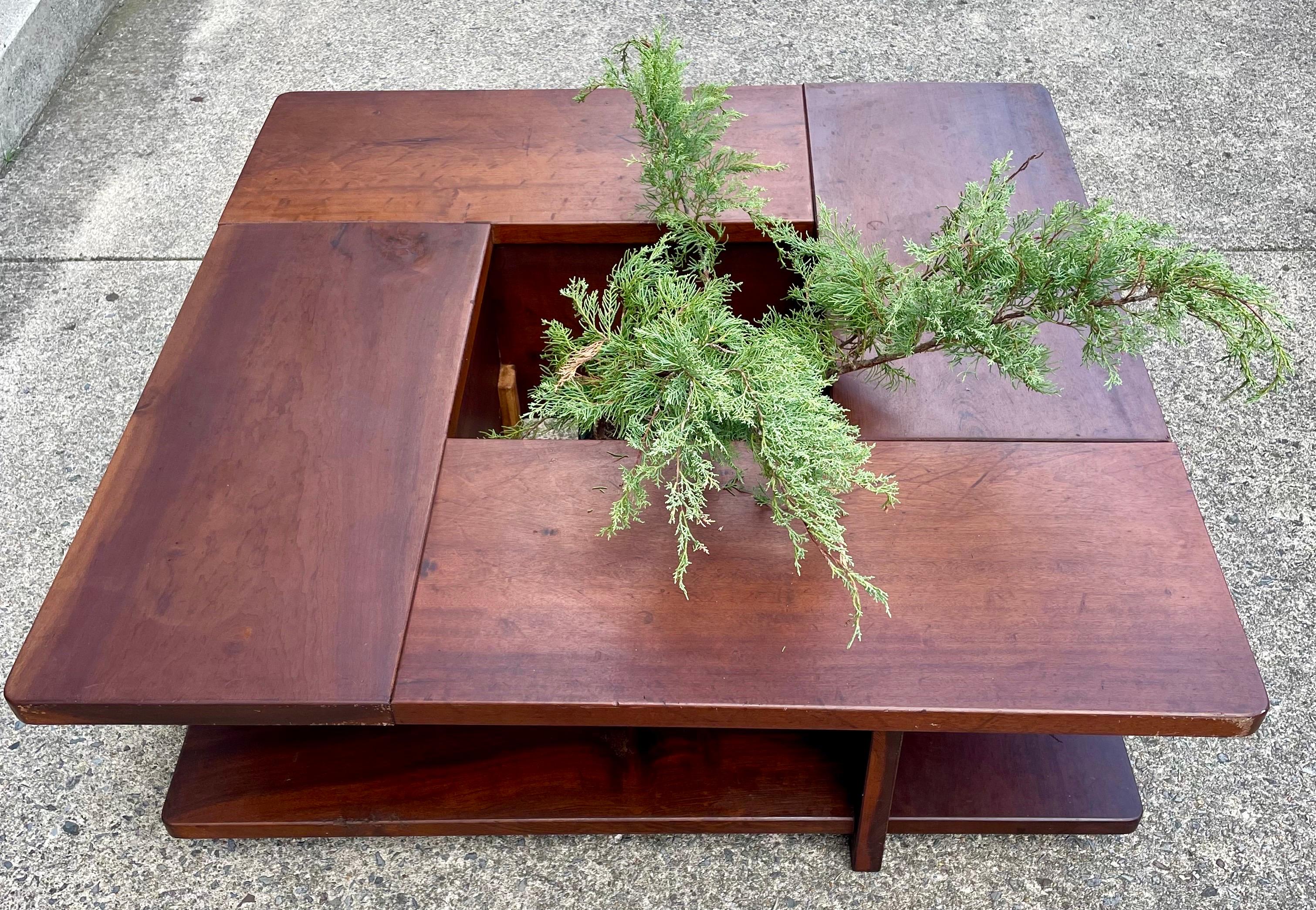 Unknown Mid Century Square Coffee Table w/Center Cut-Out For Sale