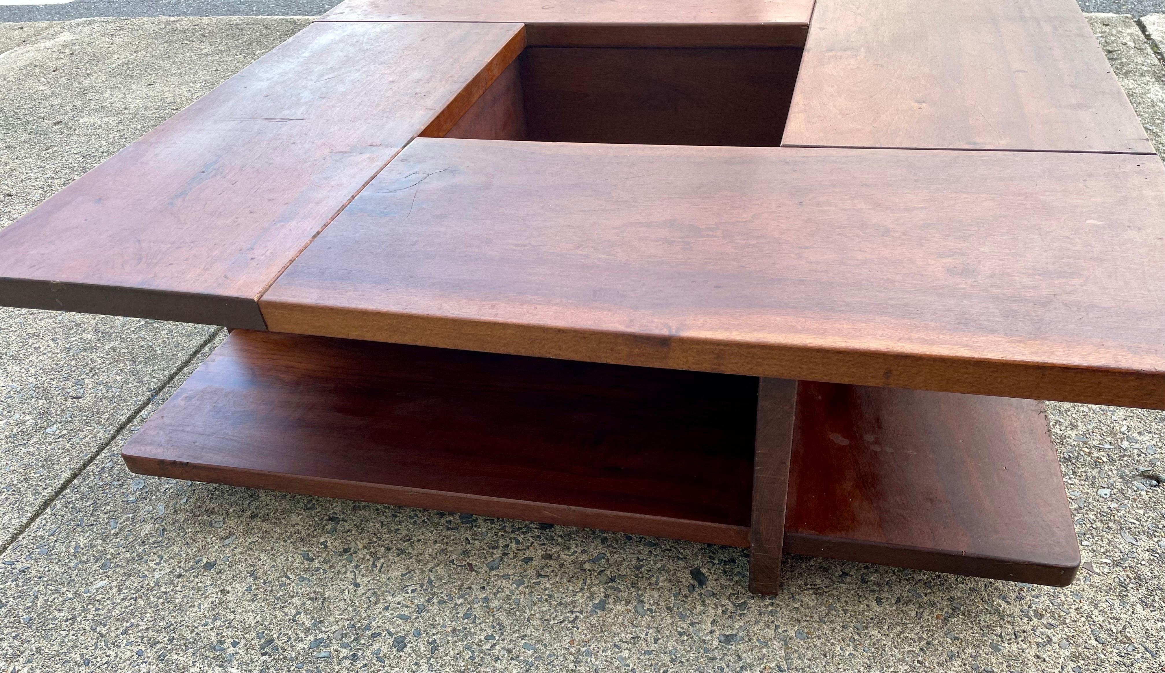 20th Century Mid Century Square Coffee Table w/Center Cut-Out For Sale