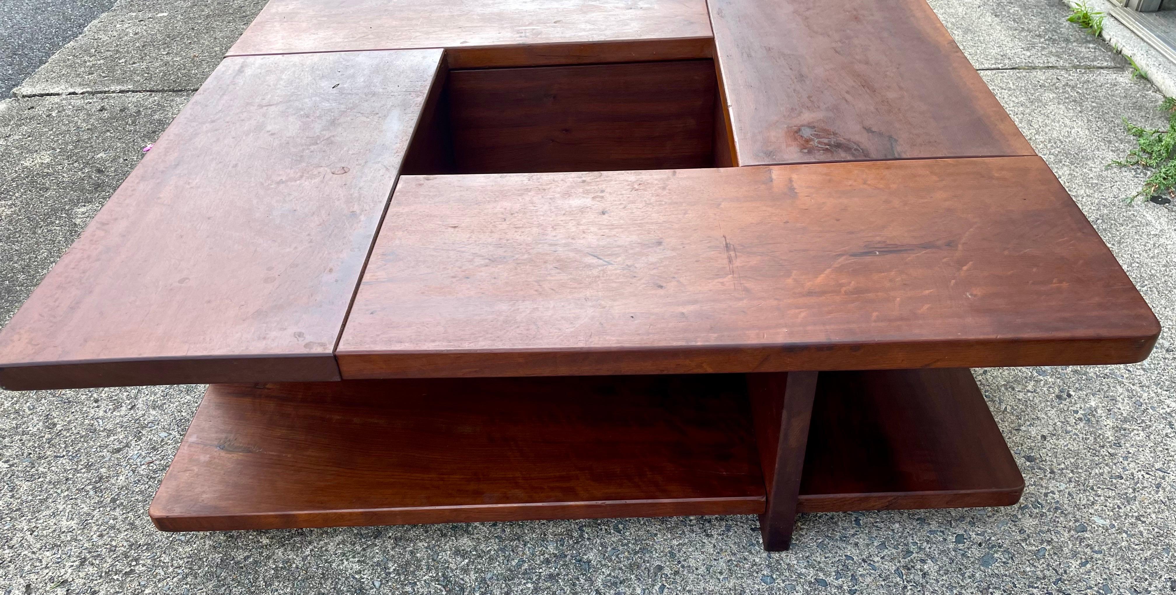 Mid Century Square Coffee Table w/Center Cut-Out For Sale 1