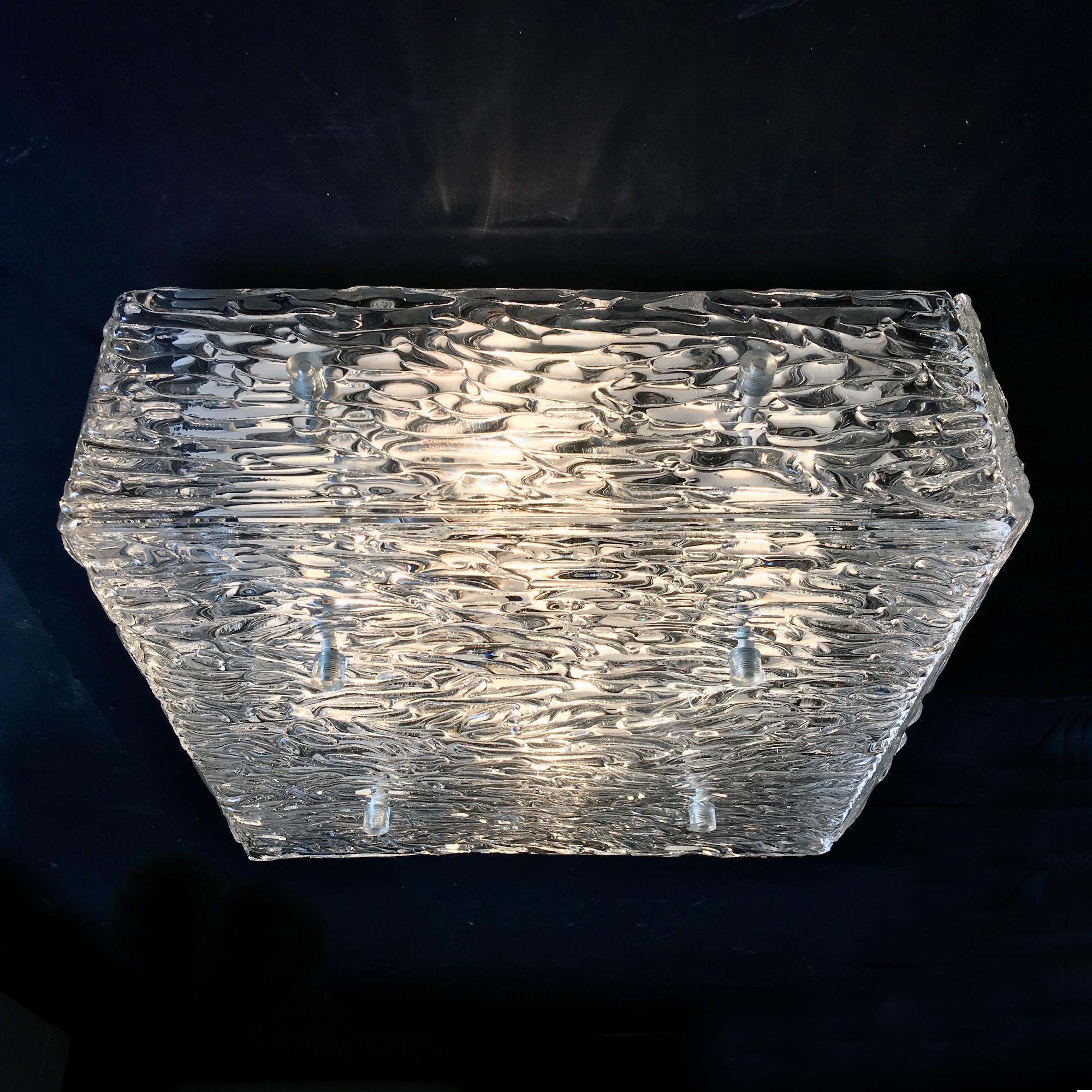 Mid-Century Modern Midcentury Square Flushmount of Clear Dispersion Glass Light by Kalmar Austria
