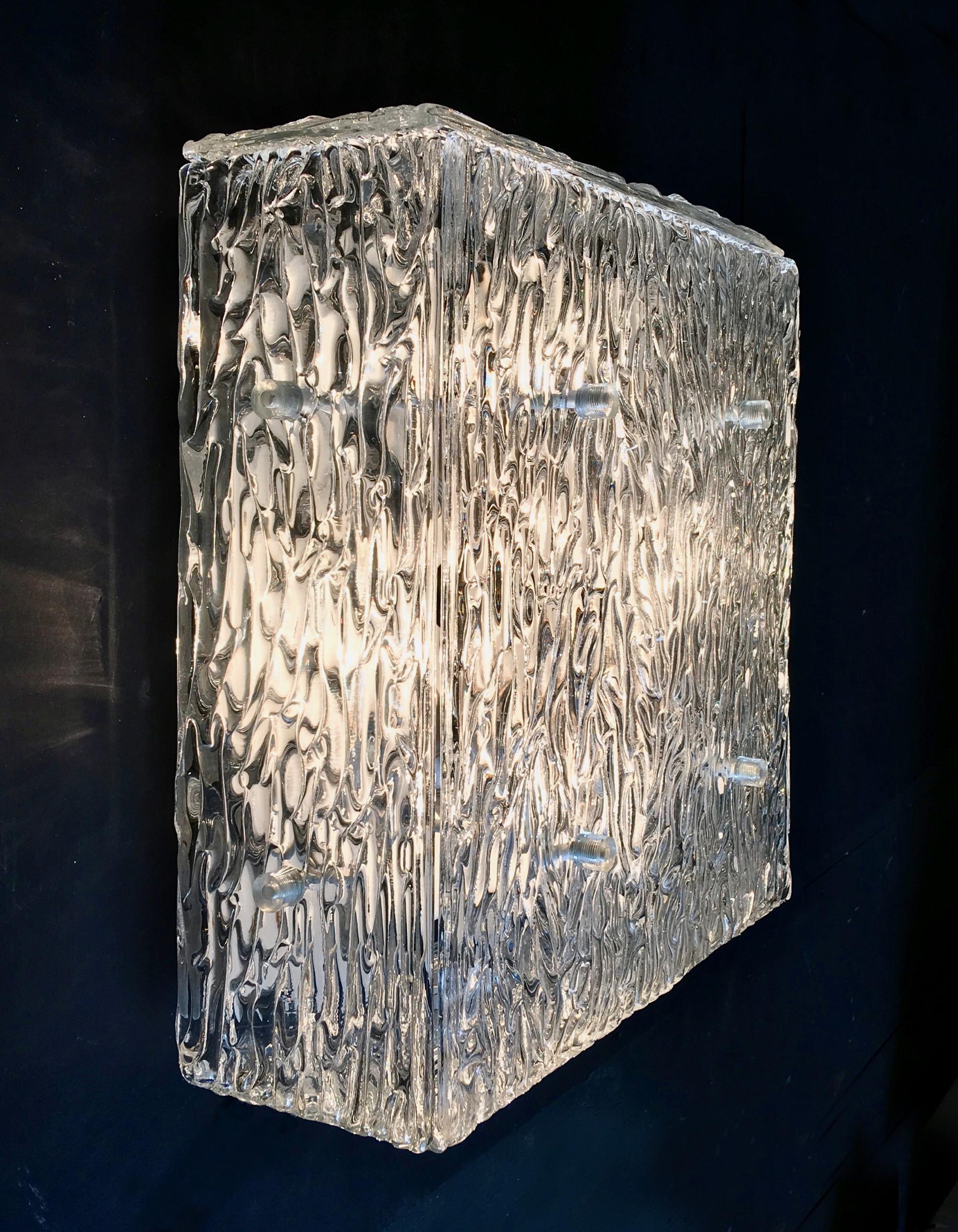 Austrian Midcentury Square Flushmount of Clear Dispersion Glass Light by Kalmar Austria