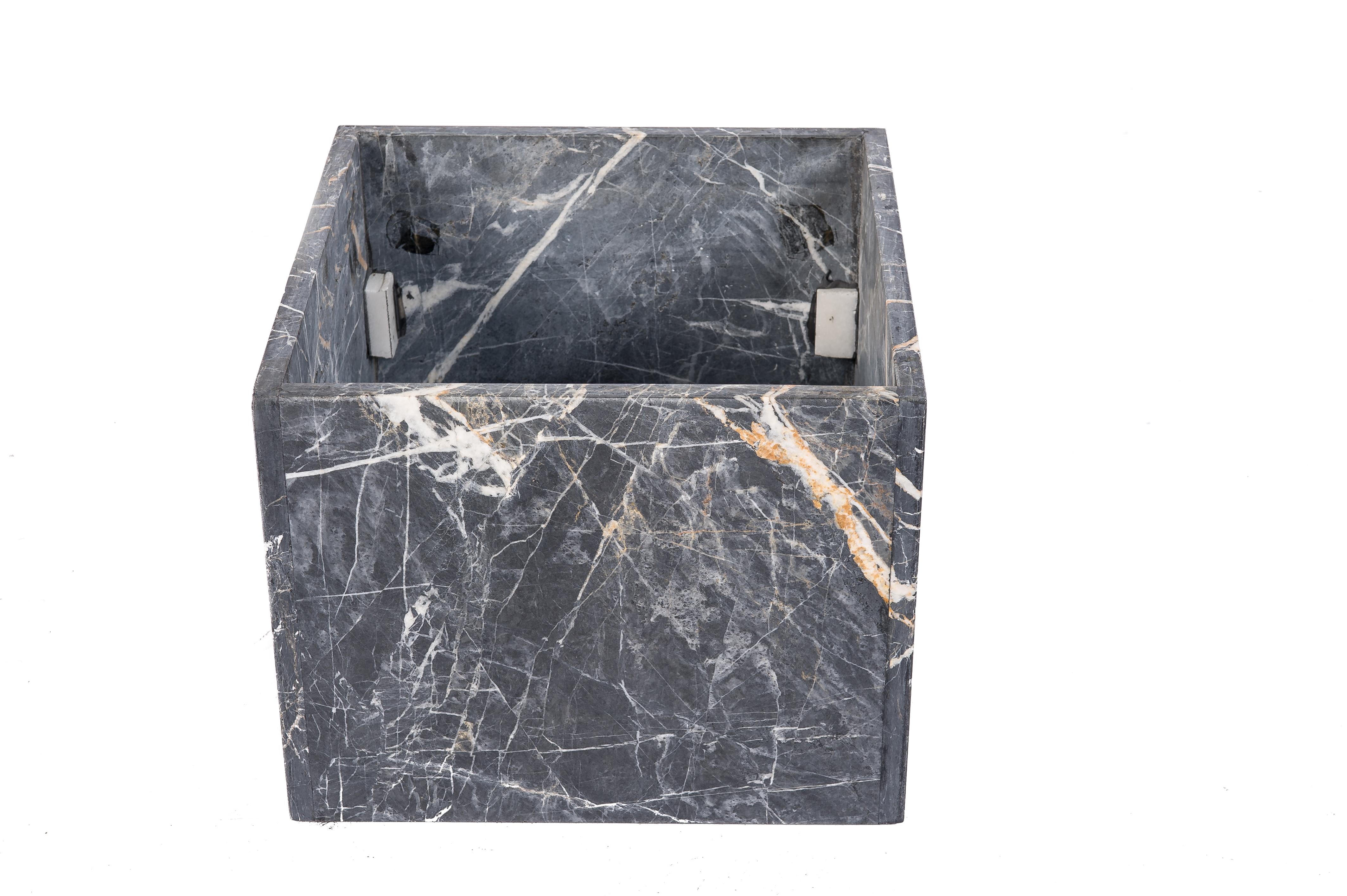 Late 20th Century Mid Century Square French Coffee Table in Saint Laurent Black Polished Marble For Sale