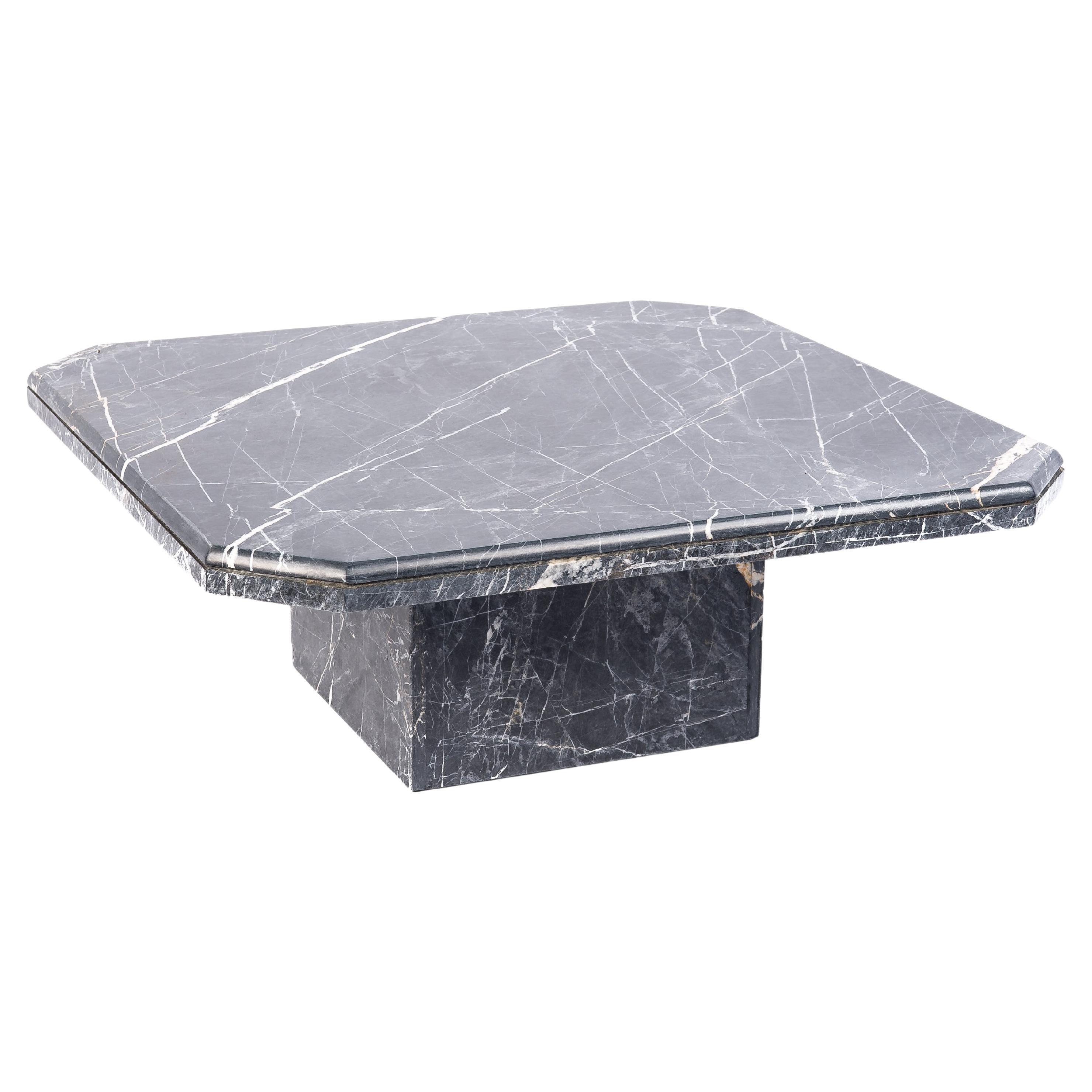 Mid Century Square French Coffee Table in Saint Laurent Black Polished Marble For Sale