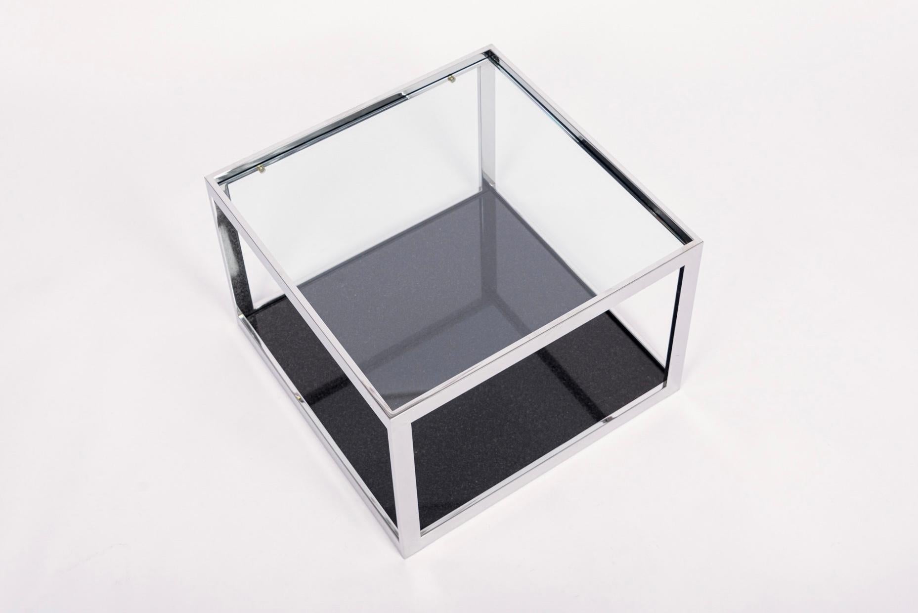 Table d'appoint carrée en verre, chrome et marbre du milieu du siècle dernier en vente 4