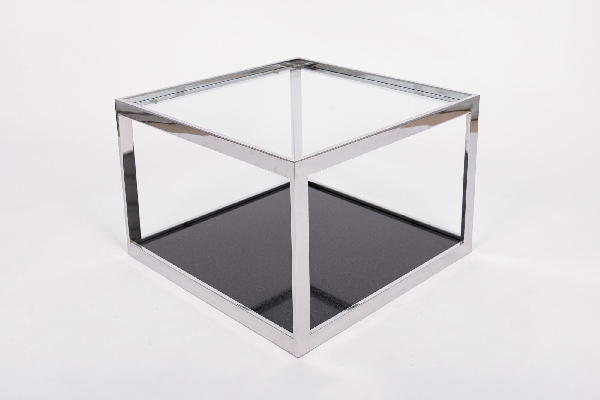 Mid-Century Modern Table d'appoint carrée en verre, chrome et marbre du milieu du siècle dernier en vente