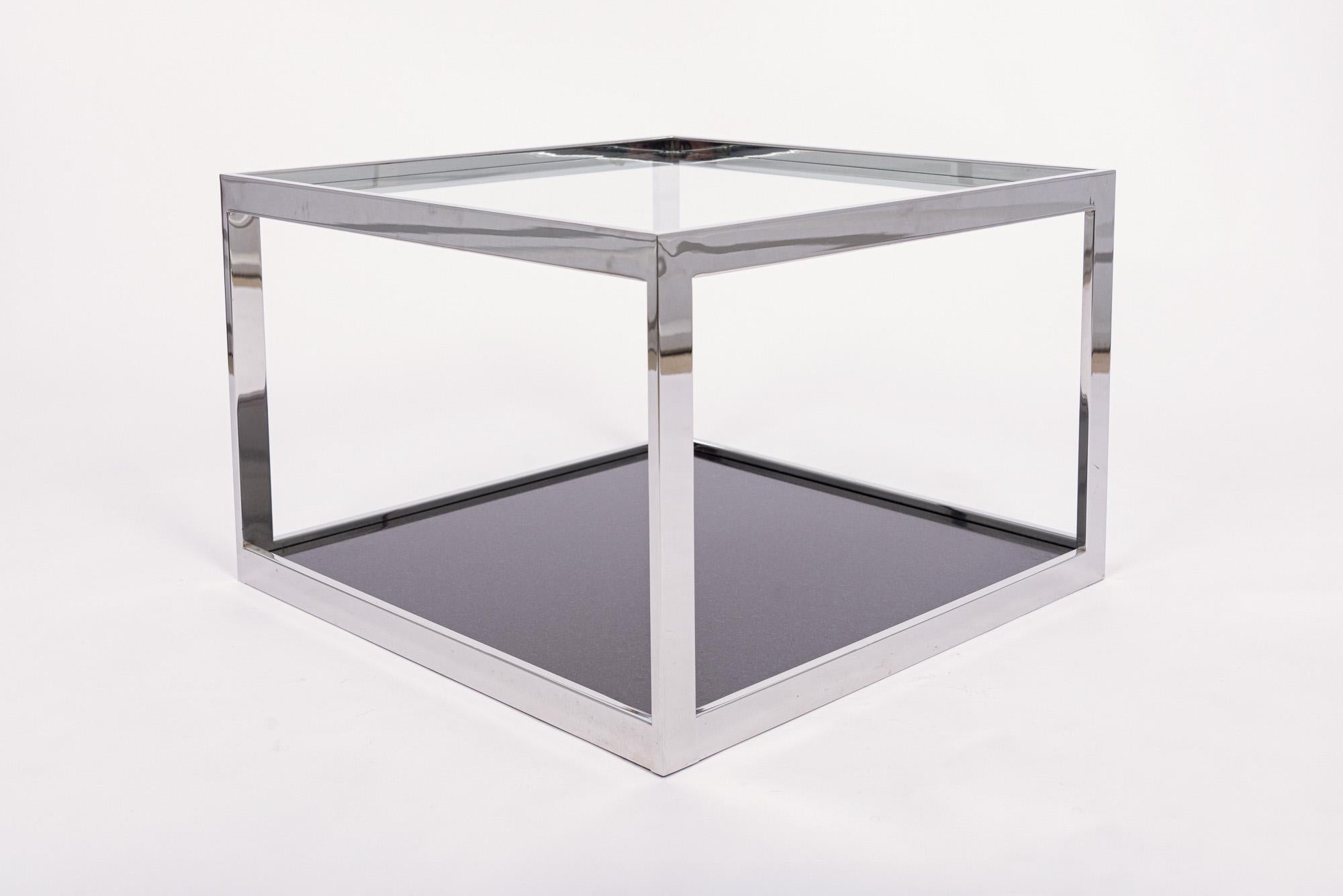 Mid Century Square Glass Chrome and Marble Side Table In Good Condition For Sale In Detroit, MI