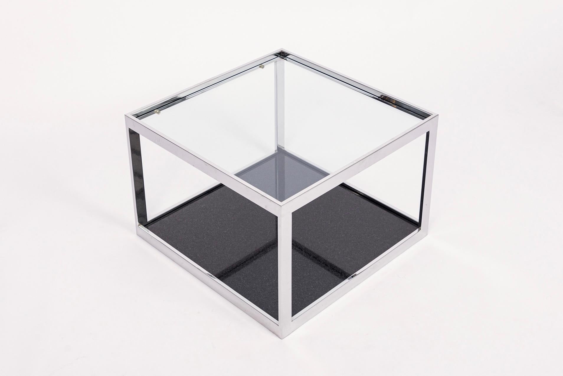 20ième siècle Table d'appoint carrée en verre, chrome et marbre du milieu du siècle dernier en vente
