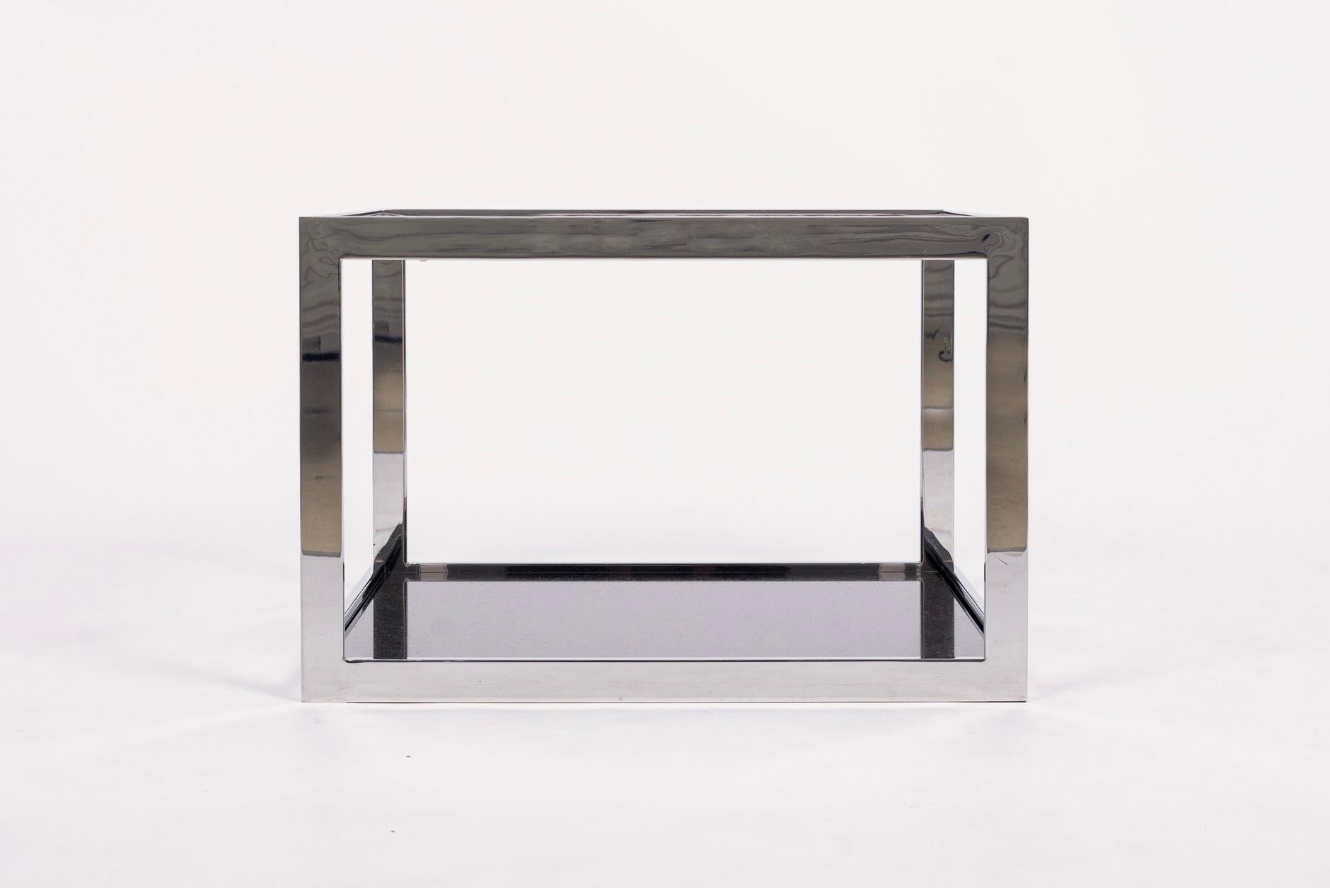 Mid Century Square Glass Chrome and Marble Side Table For Sale 1