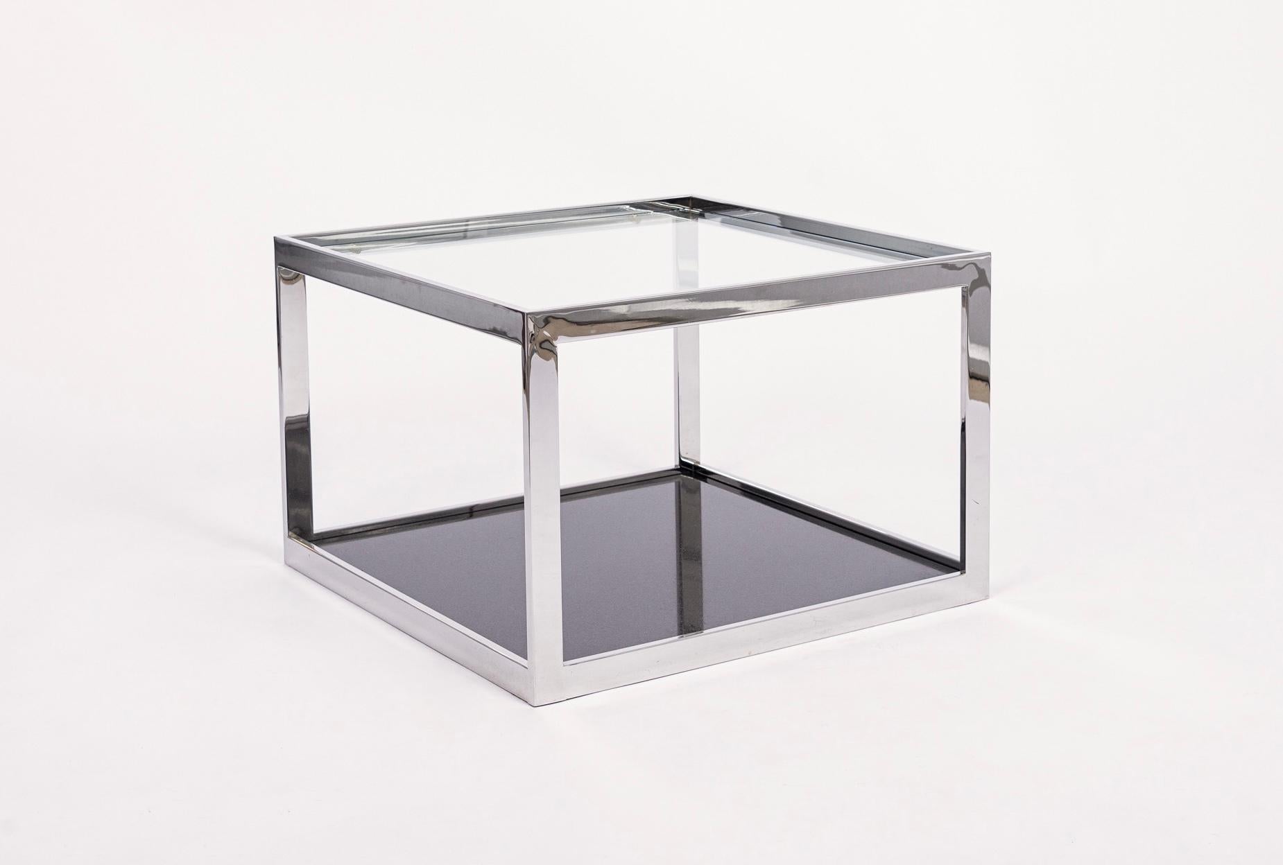 Mid Century Square Glass Chrome and Marble Side Table For Sale 3