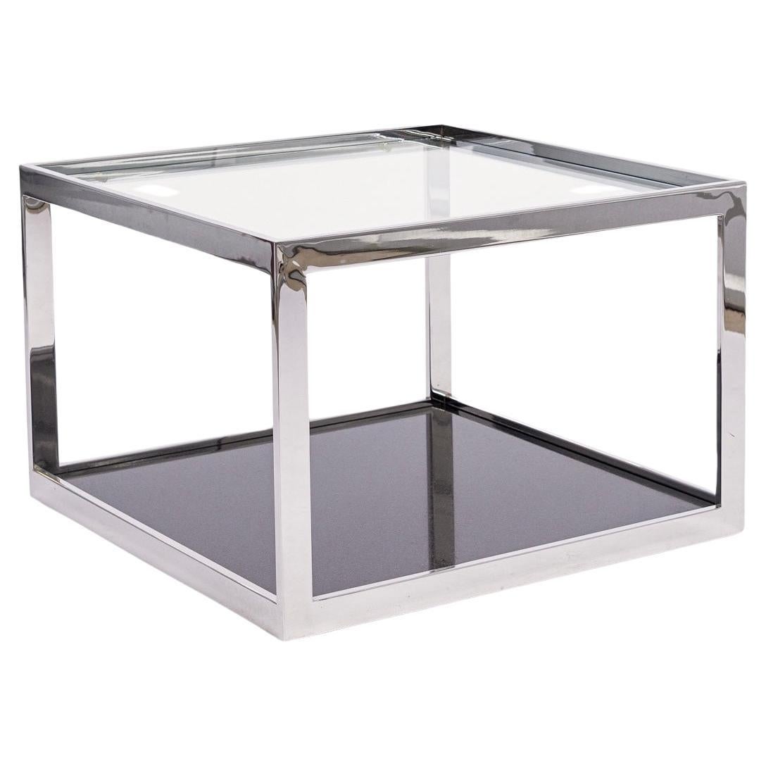 Mid Century Square Glass Chrome and Marble Side Table For Sale
