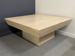 Mid Century Square Italian Travertine Coffee/Cocktail Table on Pedestal Base