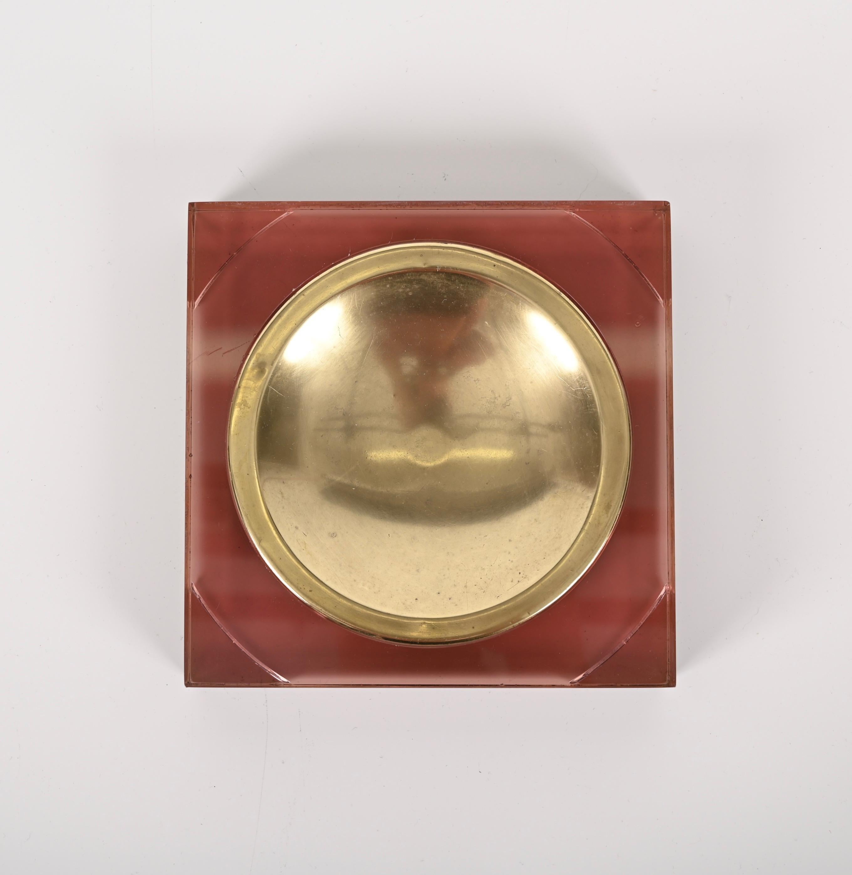 Midcentury Square Lucite and Brass Pocket Emptier, Dior Style, France, 1970 For Sale 4