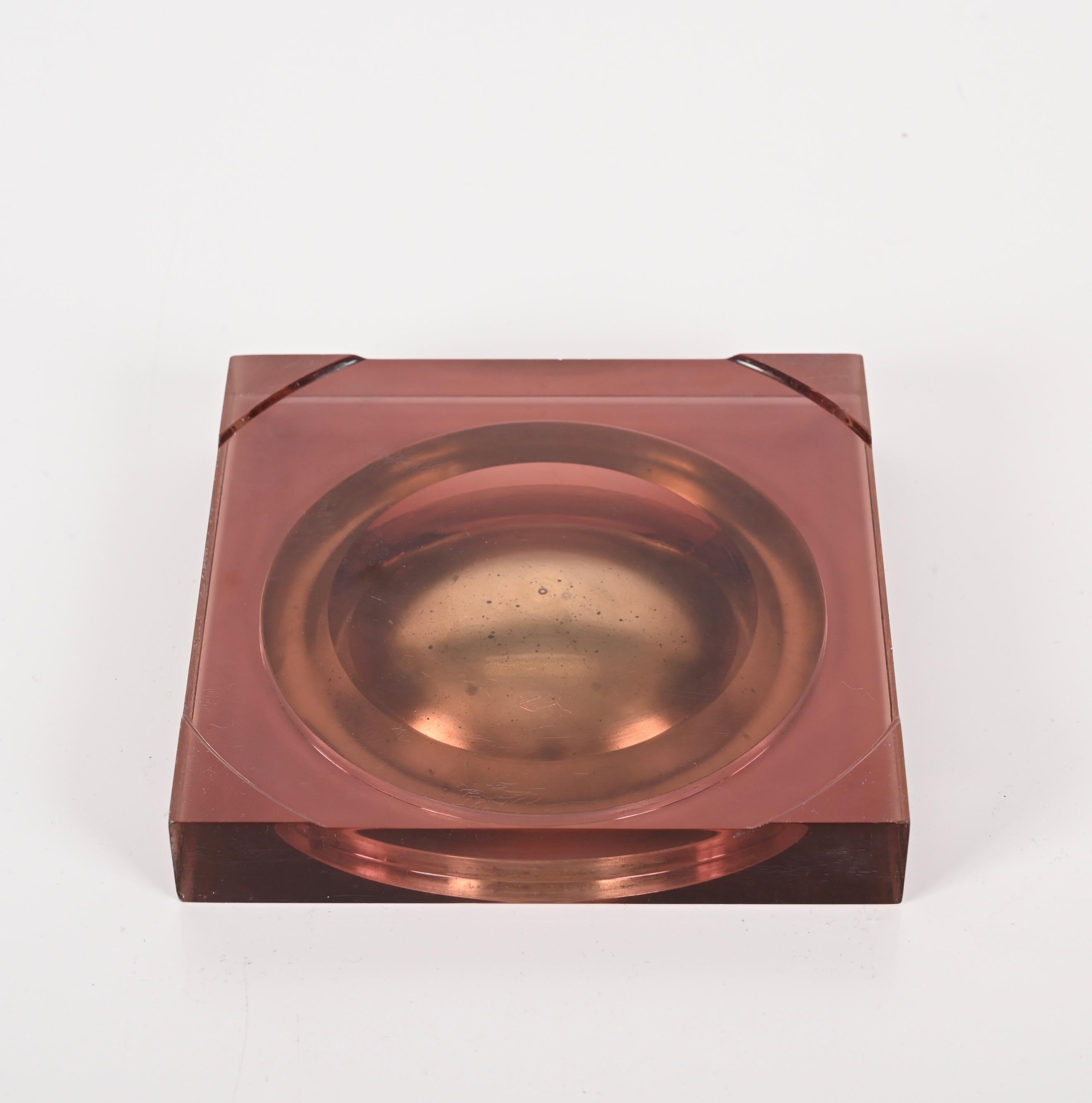 Midcentury Square Lucite and Brass Pocket Emptier, Dior Style, France, 1970 For Sale 8