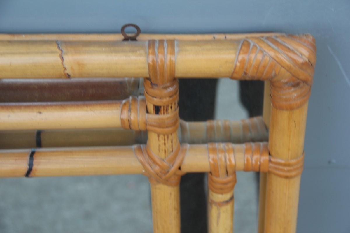 Midcentury Square Mirror Italian Bonacina Light Brown Bamboo Canes for Garden In Good Condition In Palermo, Sicily