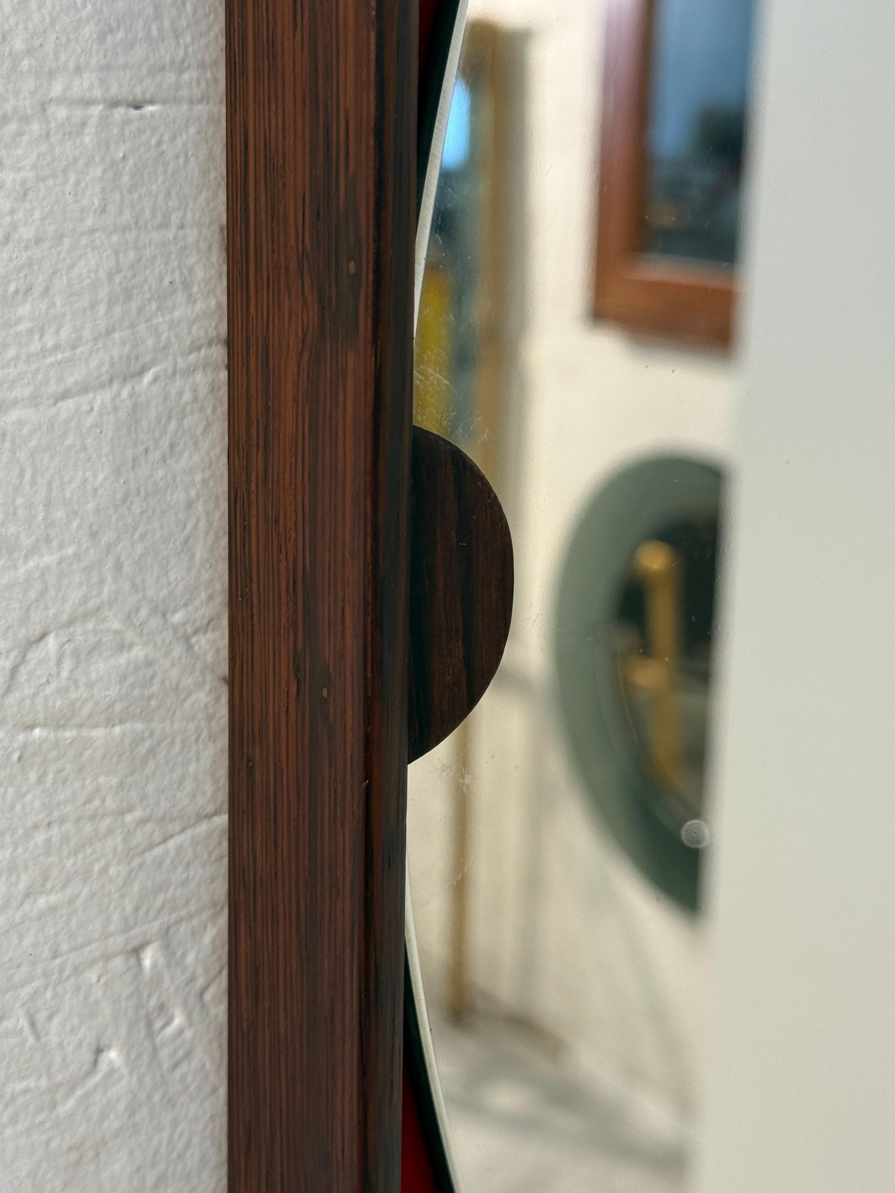 Modern Mid-Century Square Mirror with Red Backing, Italy 1970s For Sale