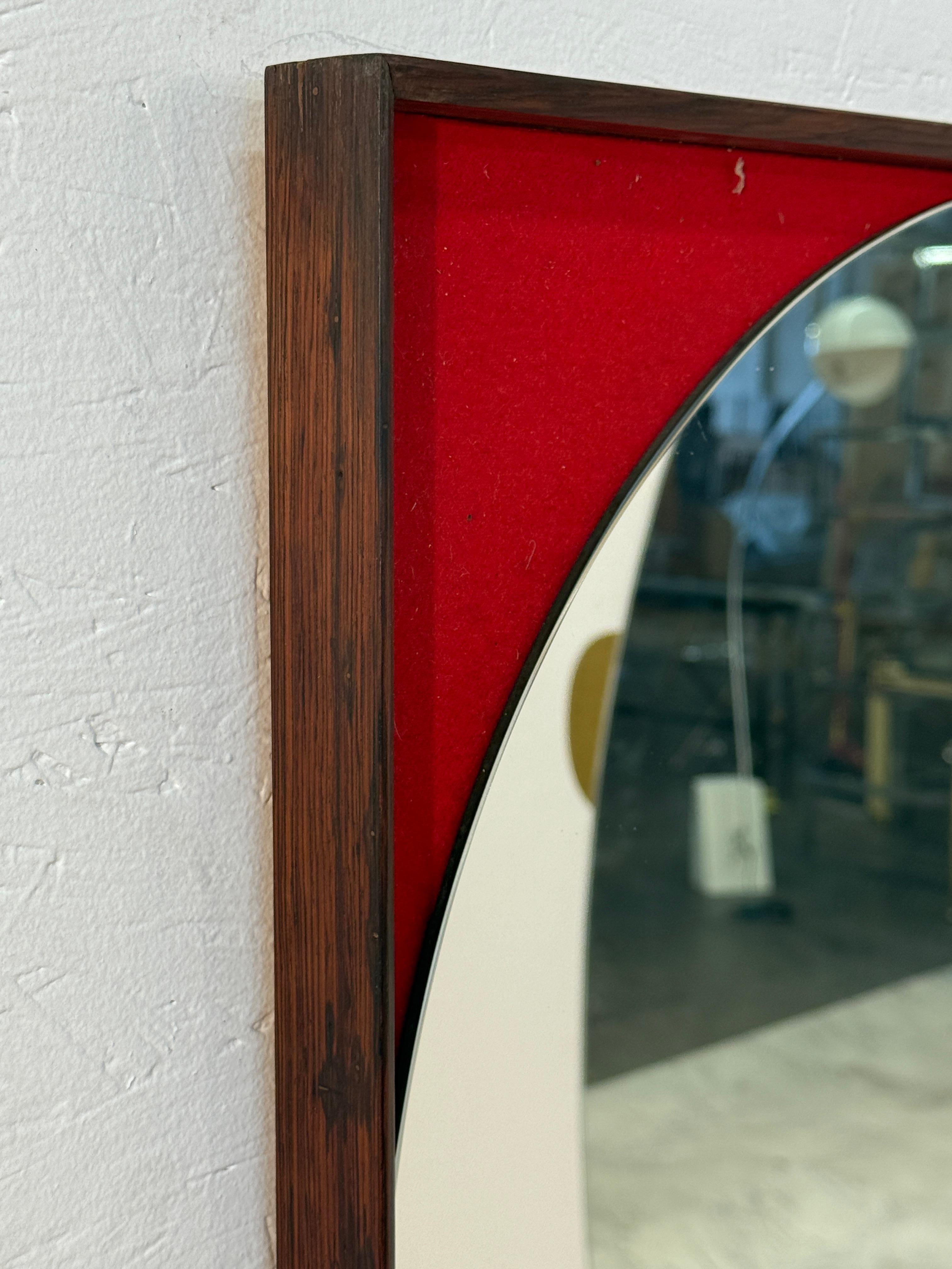 Mid-Century Square Mirror with Red Backing, Italy 1970s In Good Condition For Sale In Los Angeles, CA