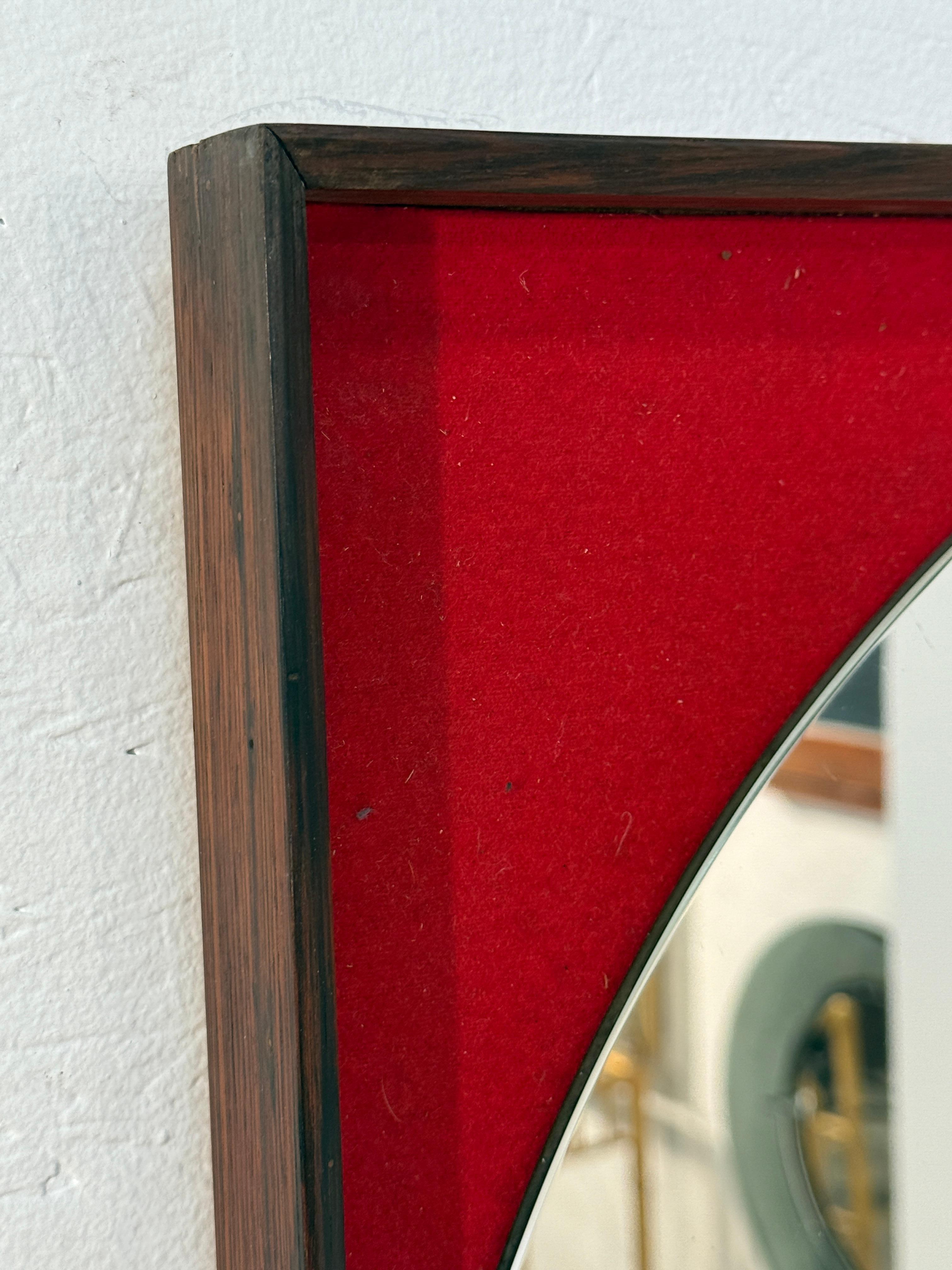 Late 20th Century Mid-Century Square Mirror with Red Backing, Italy 1970s For Sale