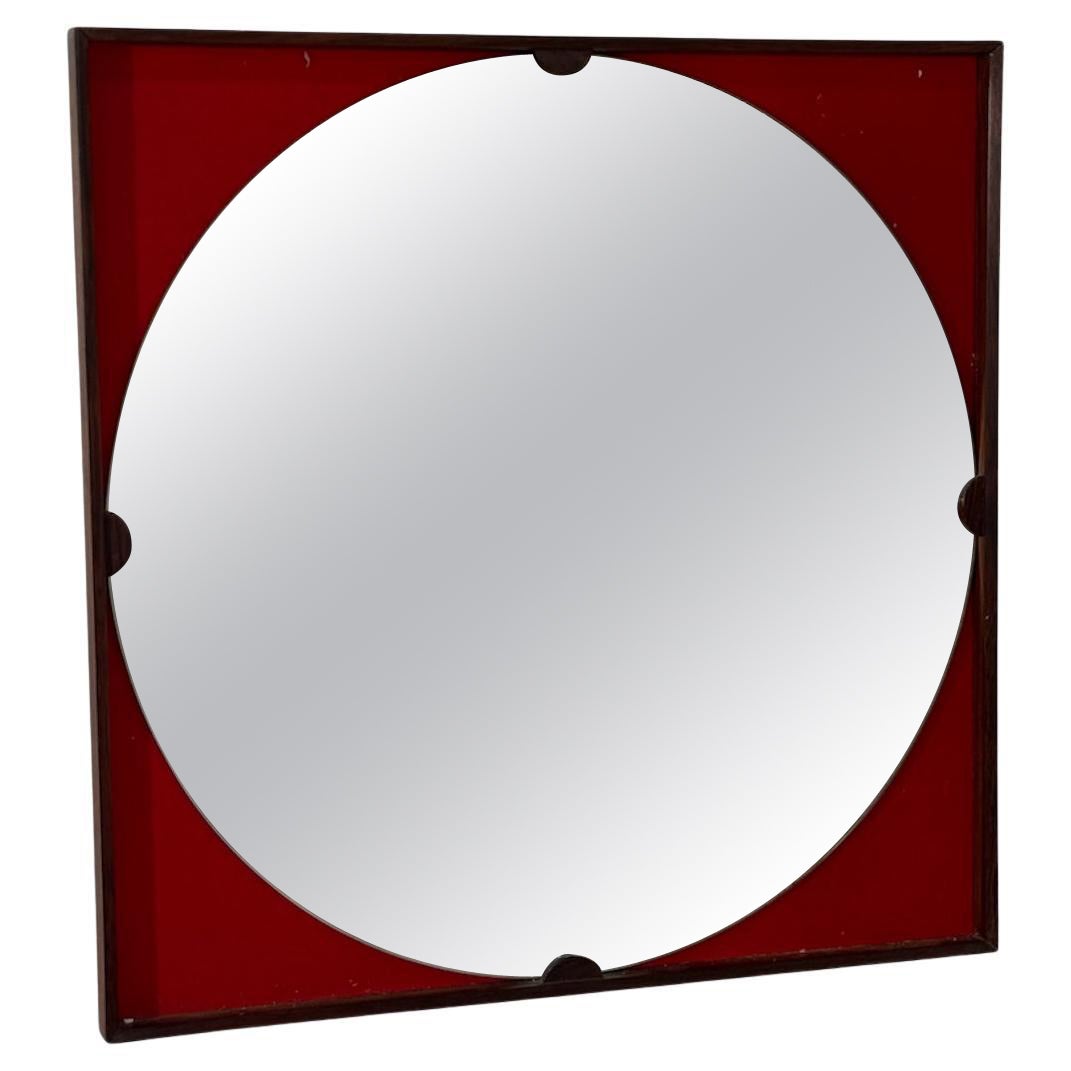 Mid-Century Square Mirror with Red Backing, Italy 1970s For Sale