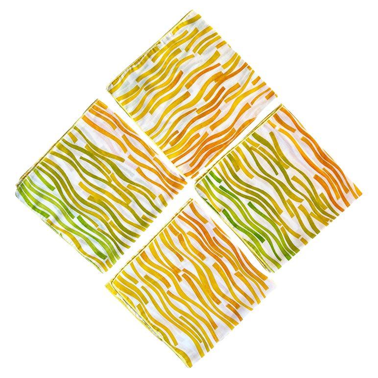 Mid Century Square Orange and Yellow Dinner Napkins - Set of 4 For Sale