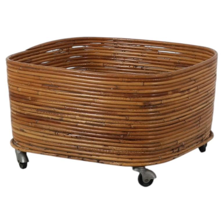 Mid-Century Square Rolling Bamboo Planter with Casters For Sale