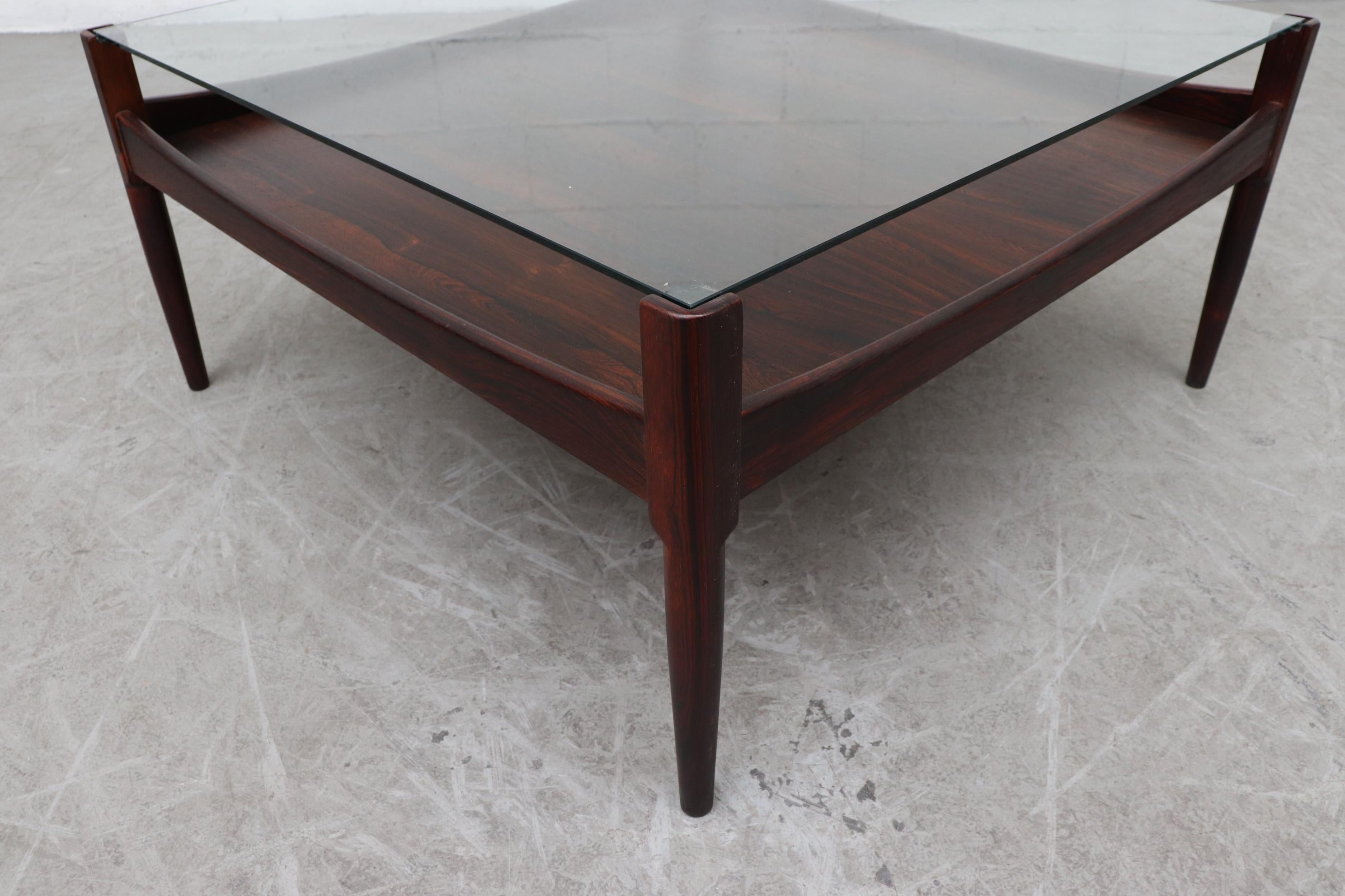 Midcentury Square Rosewood Table with Inset Glass 4