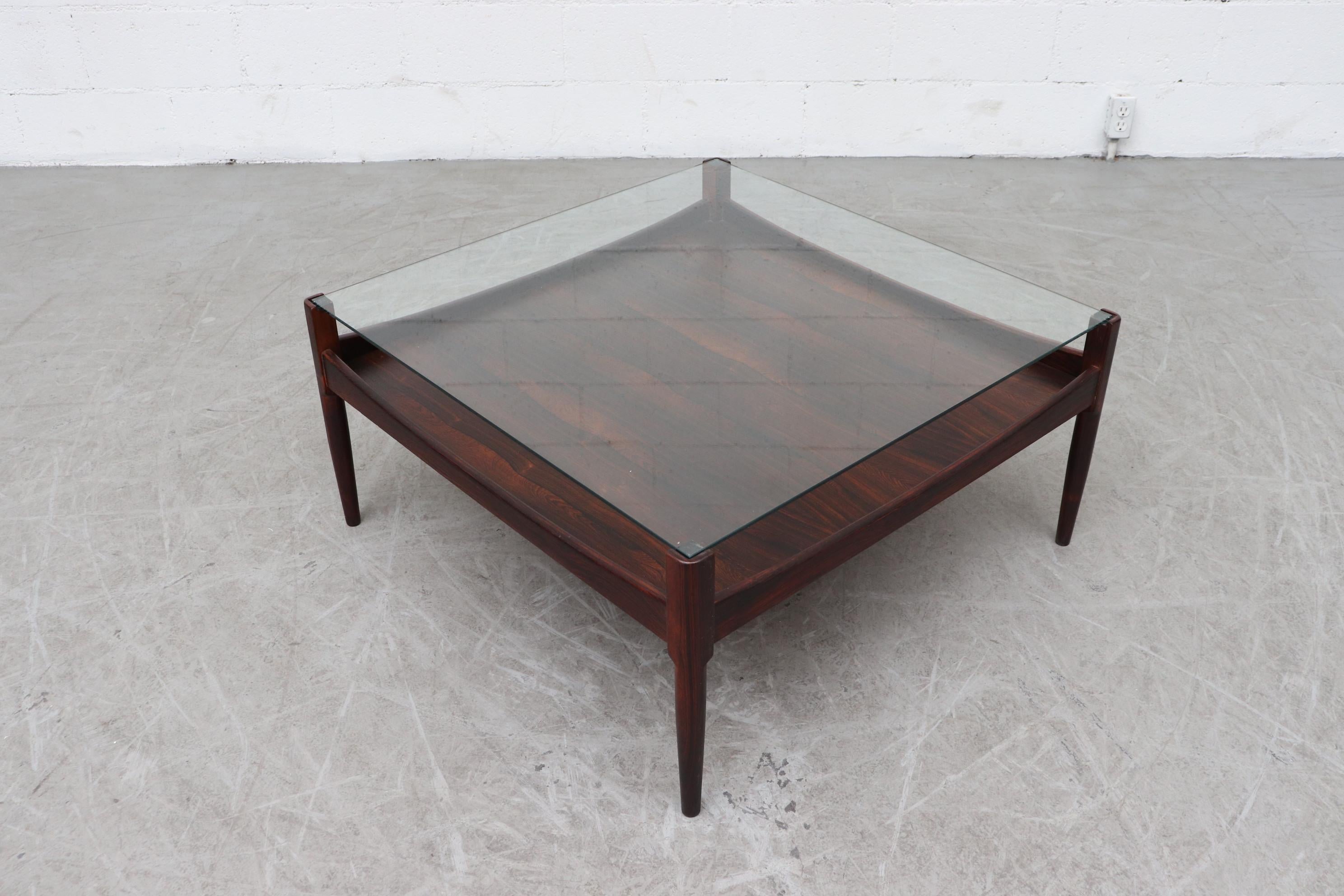 Midcentury Square Rosewood Table with Inset Glass In Good Condition In Los Angeles, CA
