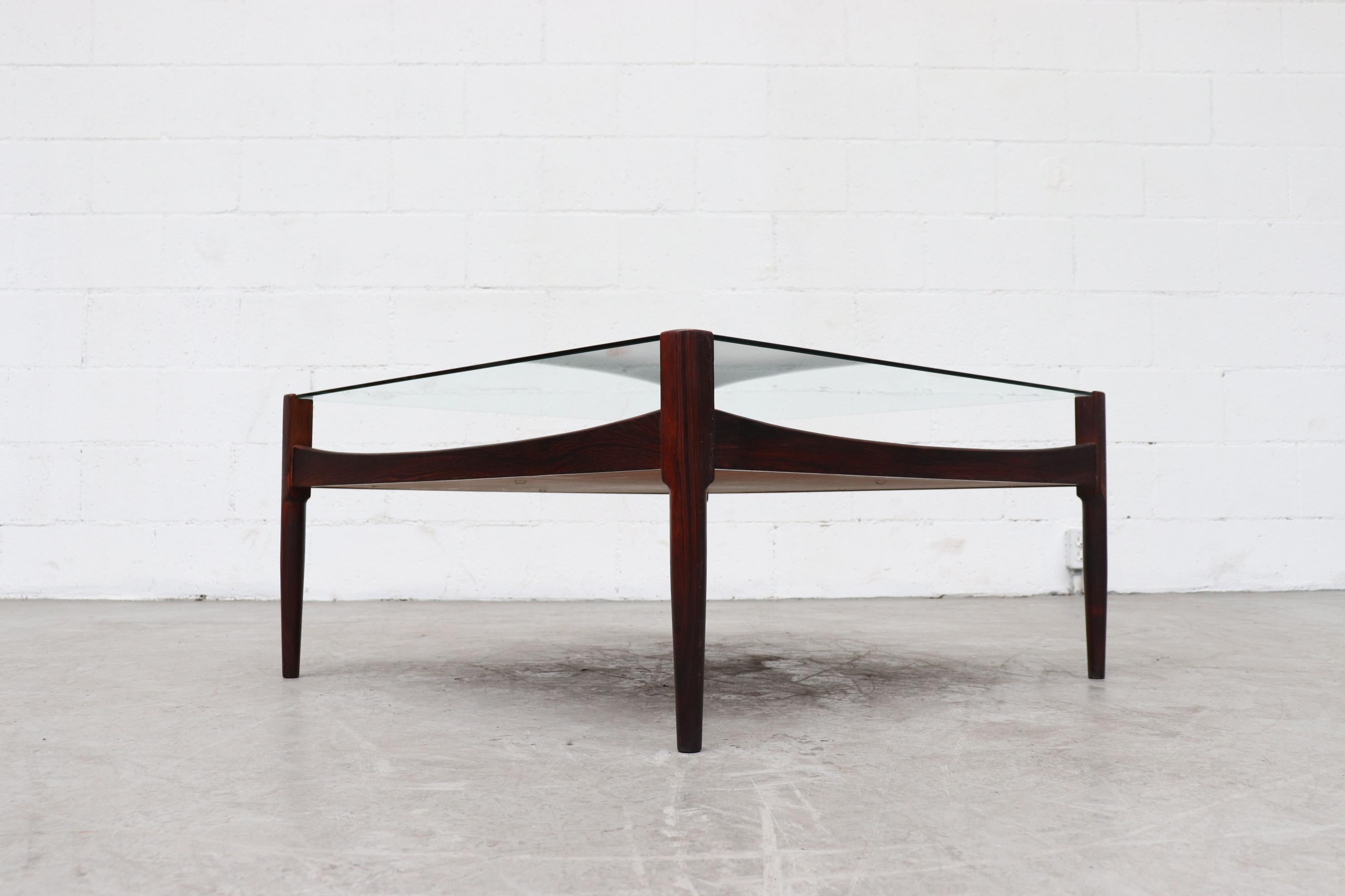 Mid-20th Century Midcentury Square Rosewood Table with Inset Glass