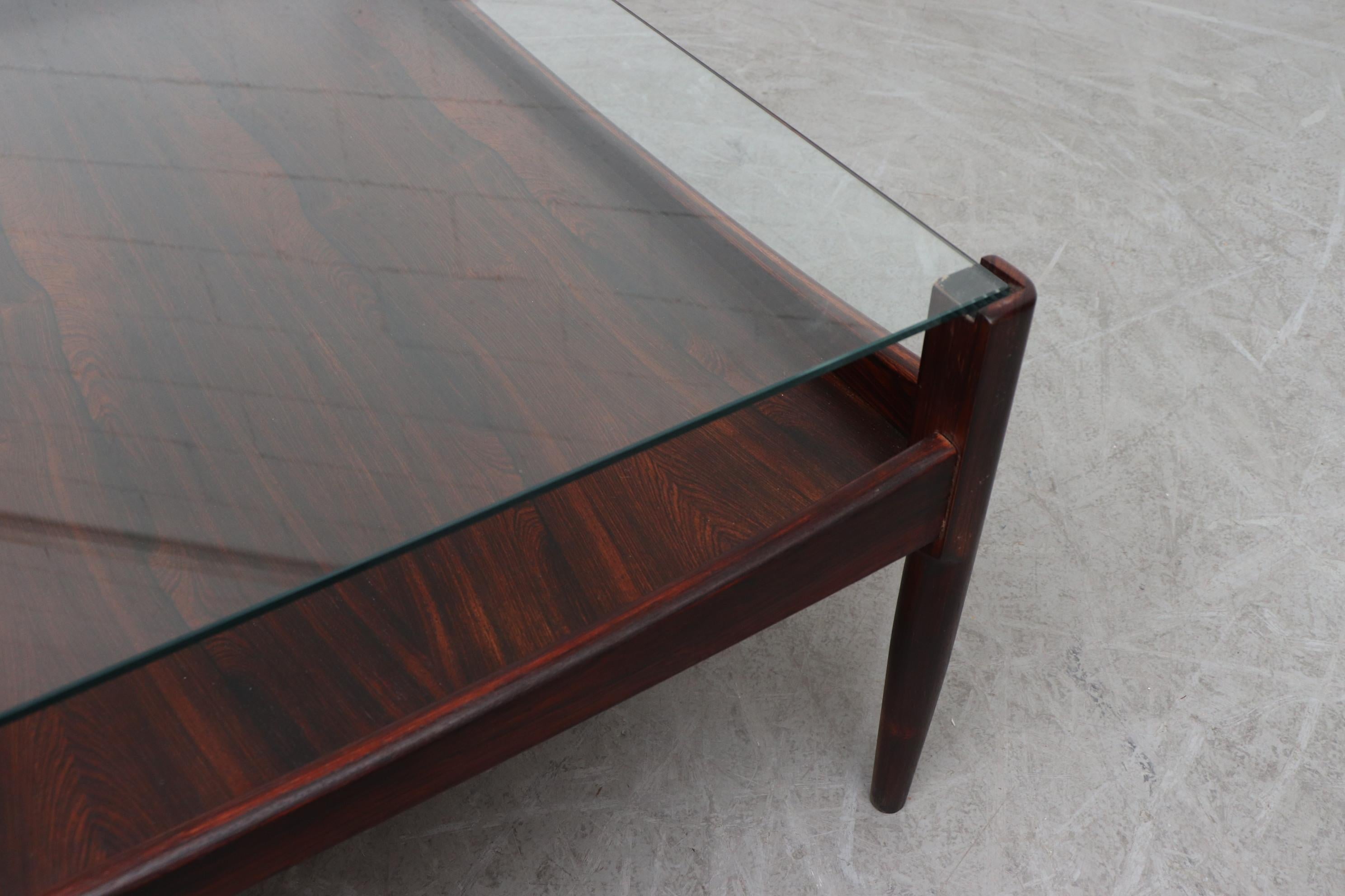 Midcentury Square Rosewood Table with Inset Glass 1