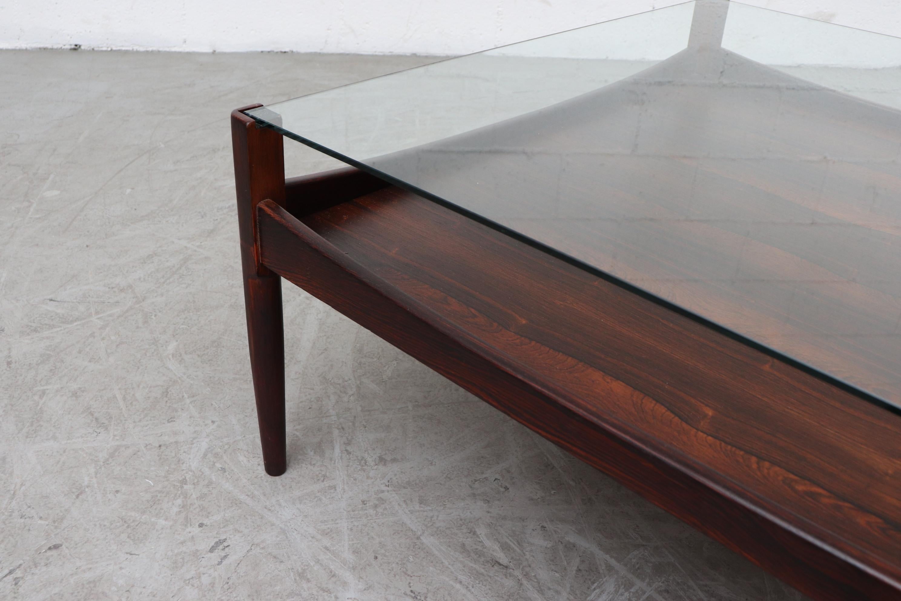 Midcentury Square Rosewood Table with Inset Glass 2