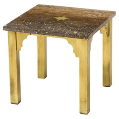 Mid-Century Square Side Table in Brass & Travertine, USA, 1960's