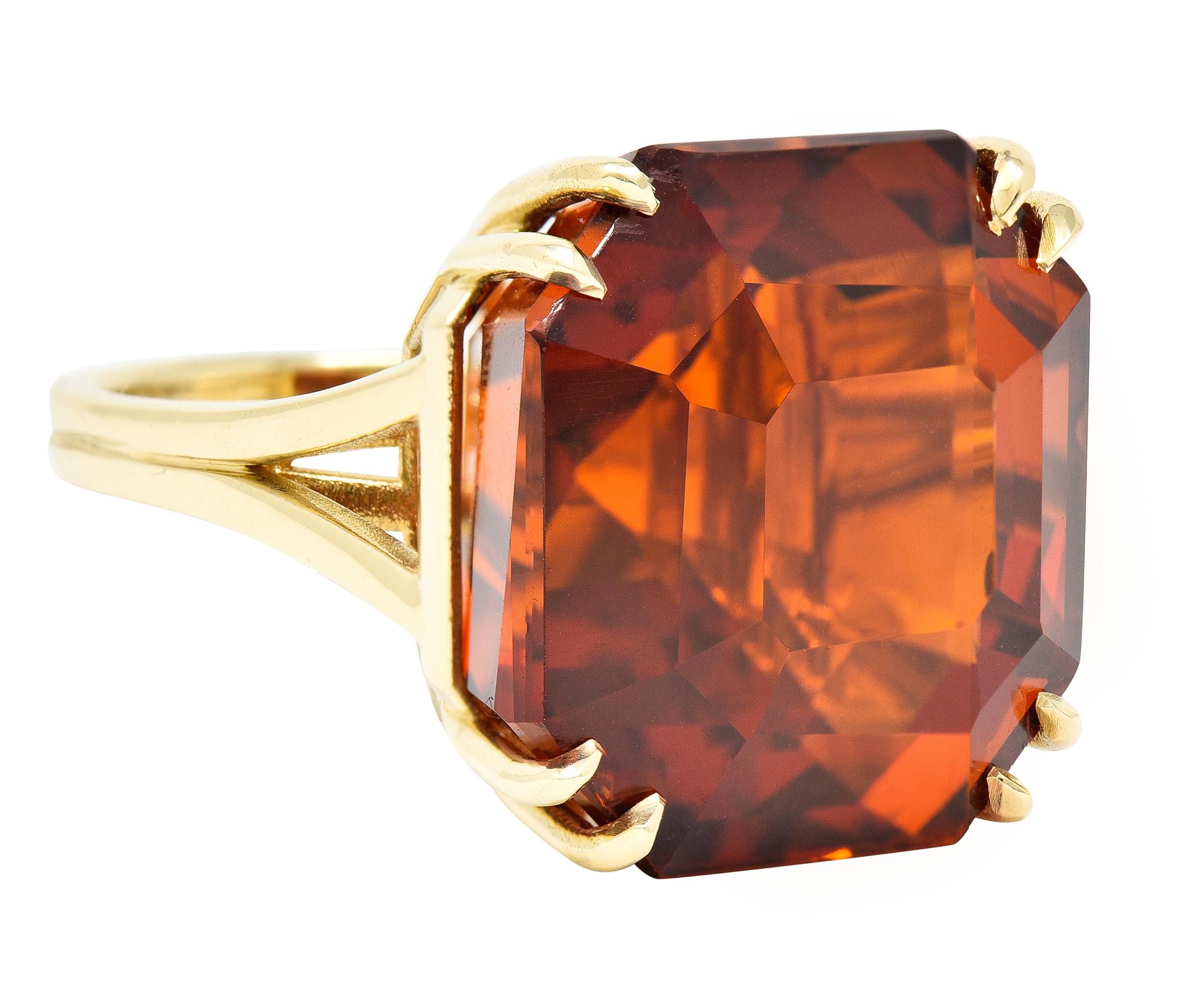 Contemporary Mid-Century Square Step Cut Citrine 14 Karat Yellow Gold Substantial Ring