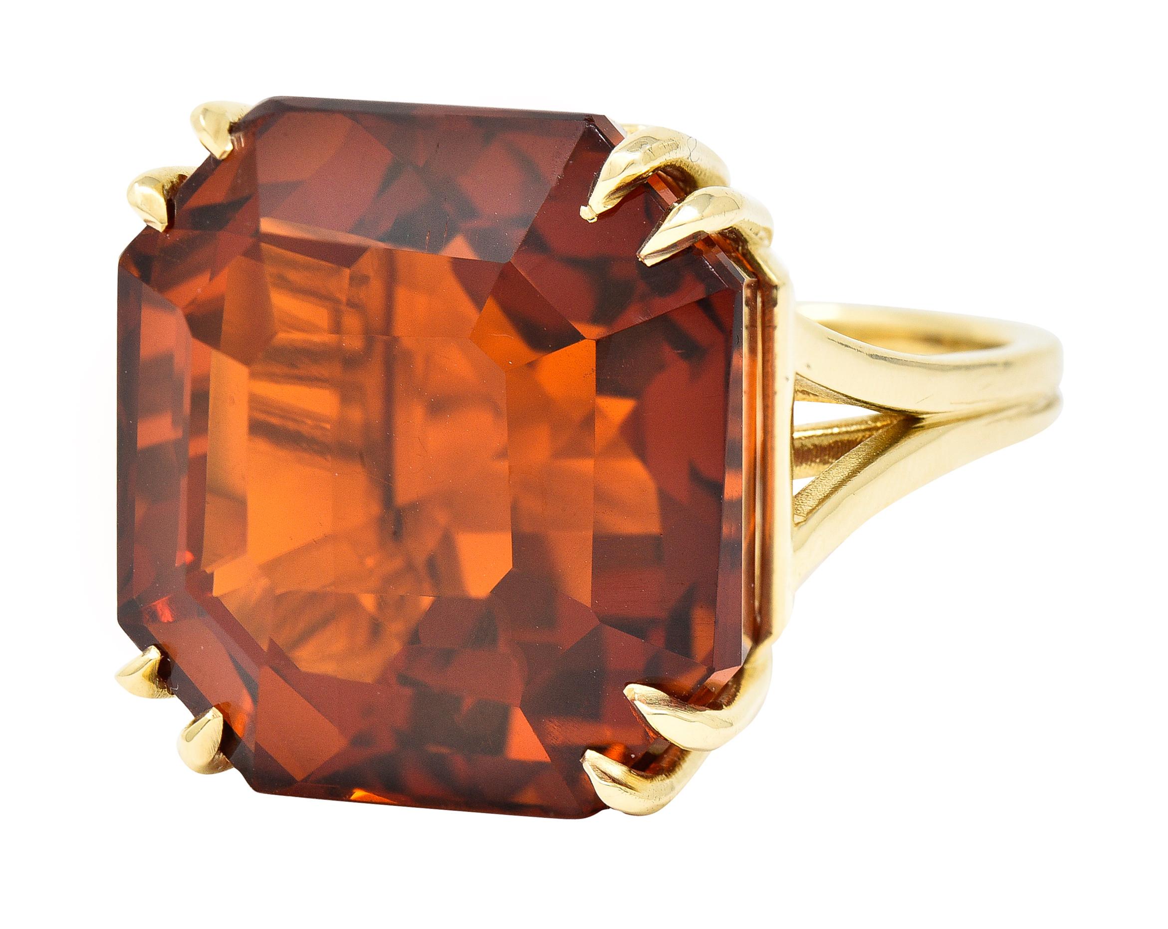 Mid-Century Square Step Cut Citrine 14 Karat Yellow Gold Substantial Ring 1