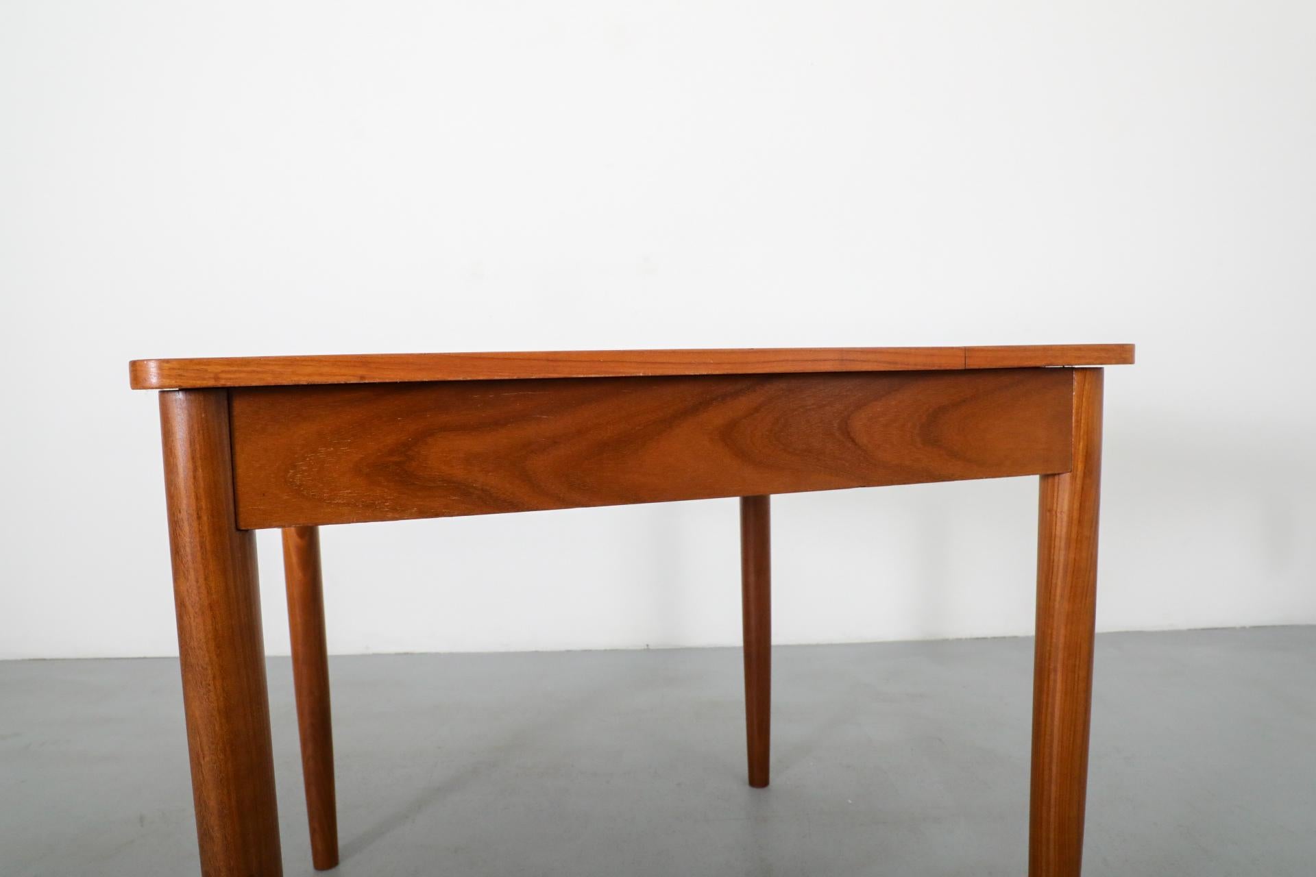 Mid-Century Square Teak Dining Table with Party Leaf and Tapered Legs 7