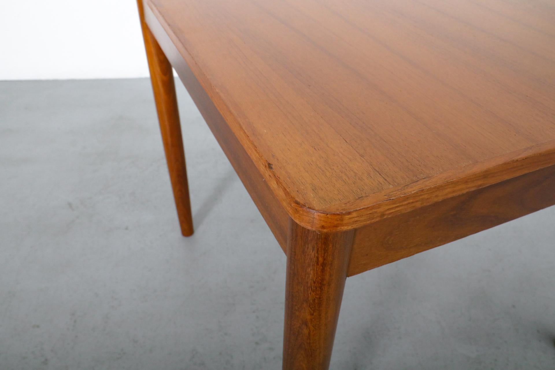 Mid-Century Square Teak Dining Table with Party Leaf and Tapered Legs 8