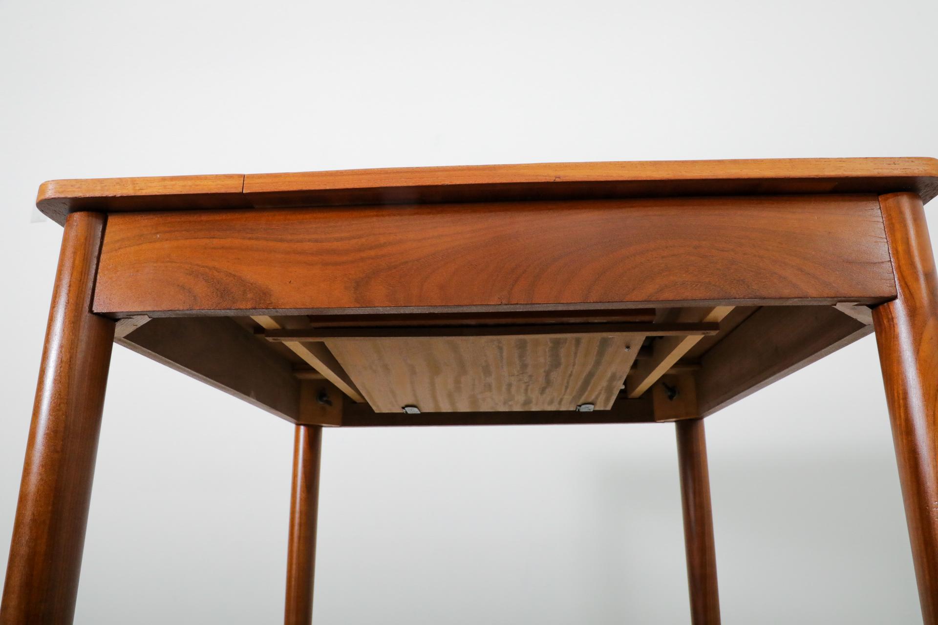 Mid-Century Square Teak Dining Table with Party Leaf and Tapered Legs 12