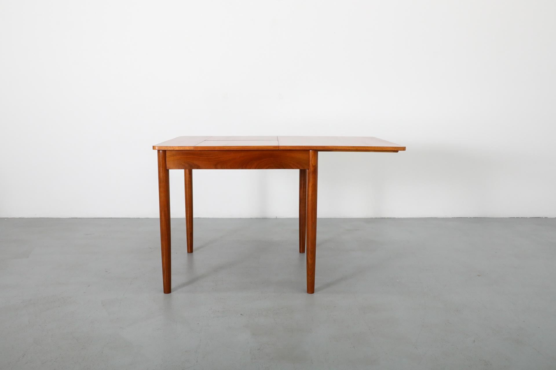 Mid-Century Modern Mid-Century Square Teak Dining Table with Party Leaf and Tapered Legs