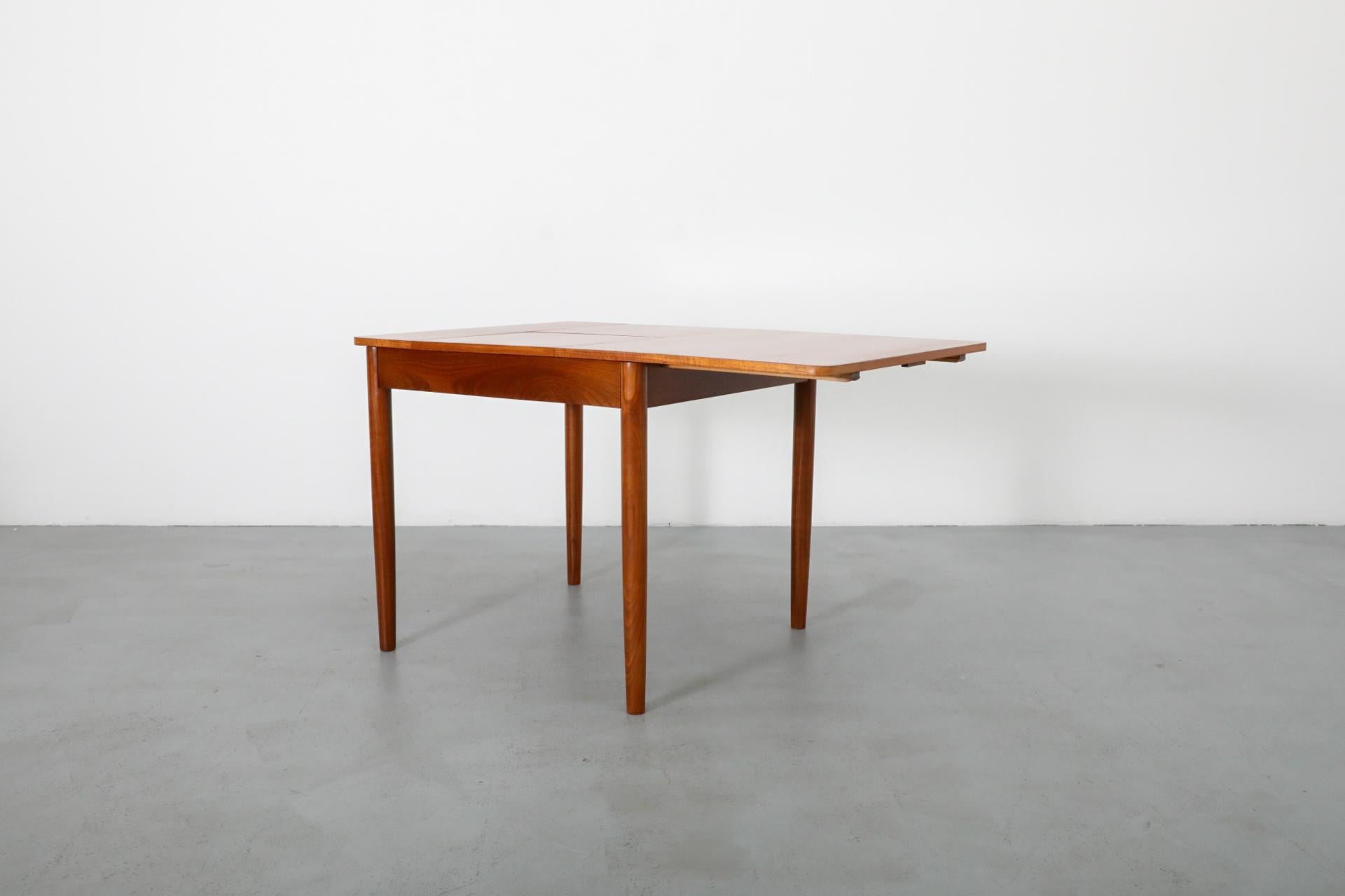 Dutch Mid-Century Square Teak Dining Table with Party Leaf and Tapered Legs