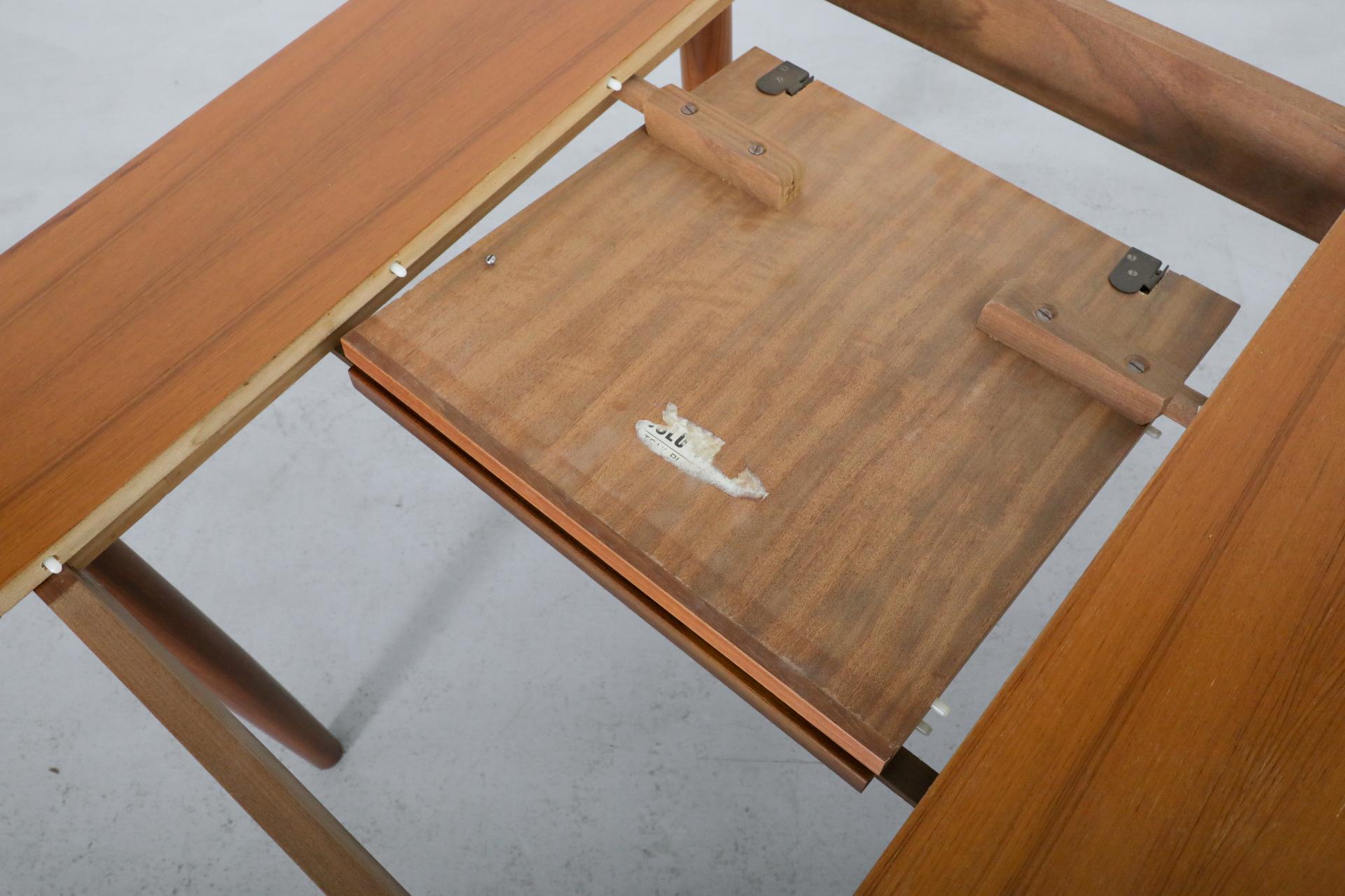 Mid-Century Square Teak Dining Table with Party Leaf and Tapered Legs 1