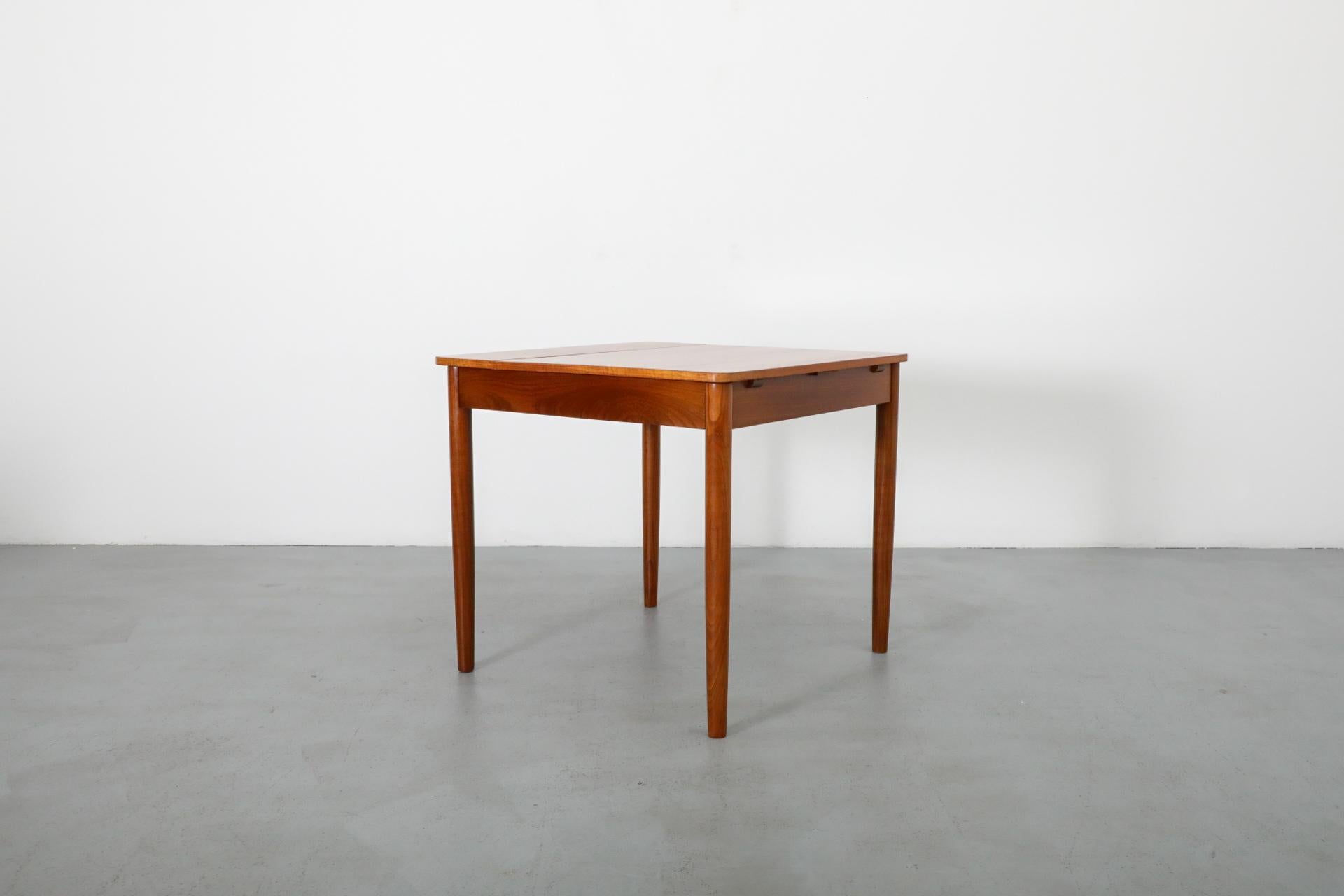 Mid-Century Square Teak Dining Table with Party Leaf and Tapered Legs 2