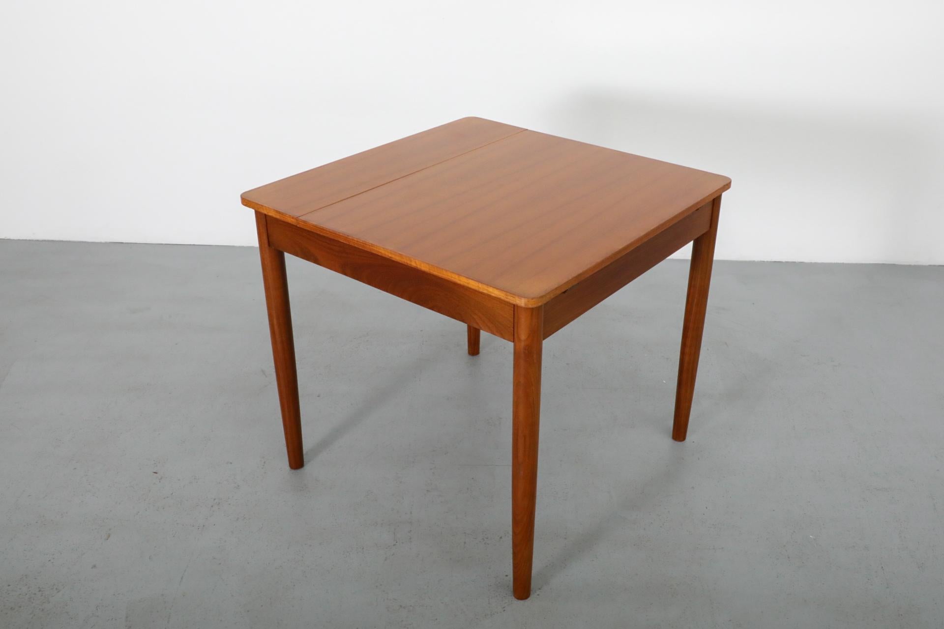 Mid-Century Square Teak Dining Table with Party Leaf and Tapered Legs 3