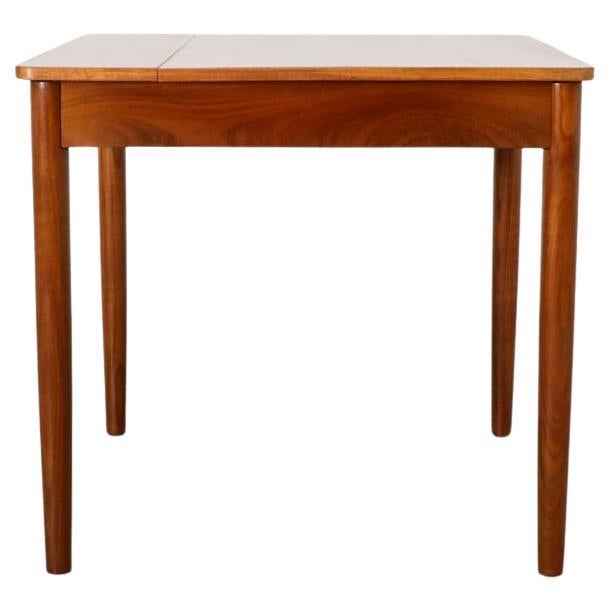Mid-Century Square Teak Dining Table with Party Leaf and Tapered Legs