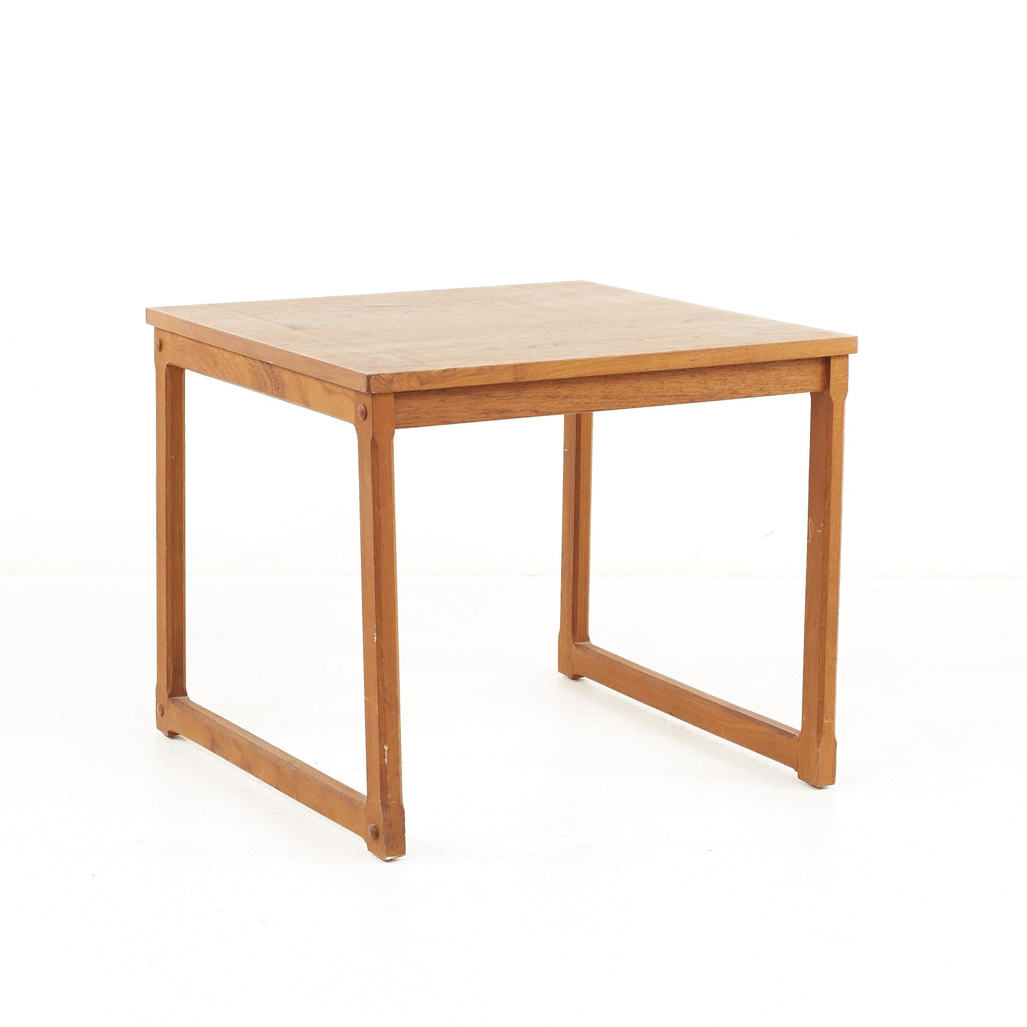 Danish Mid Century Square Teak Side End Table For Sale