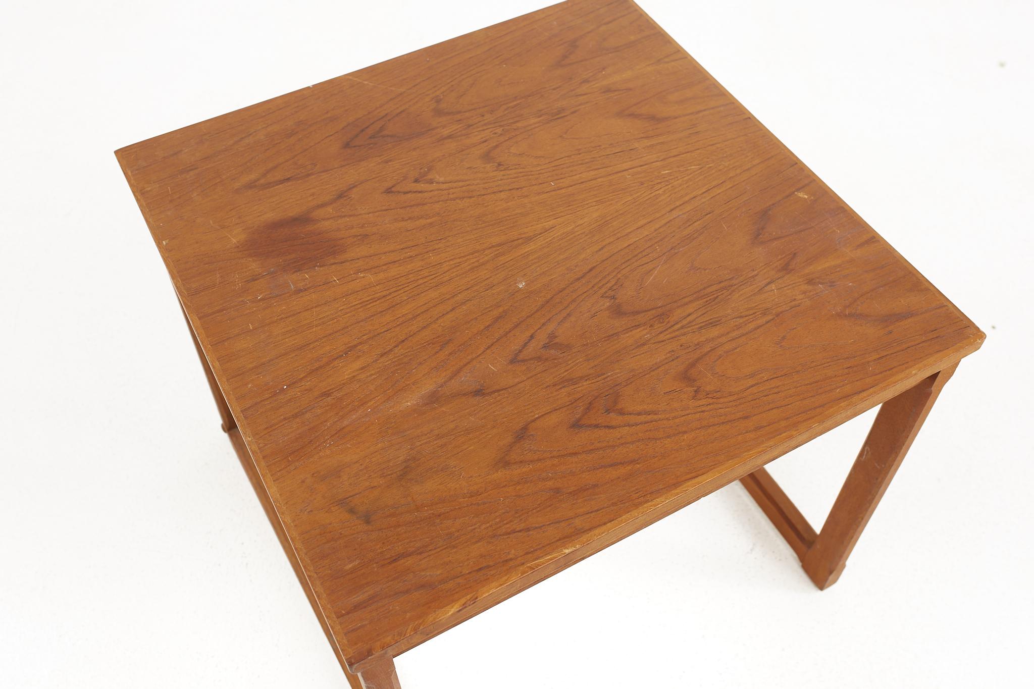 Mid Century Square Teak Side End Table For Sale 2