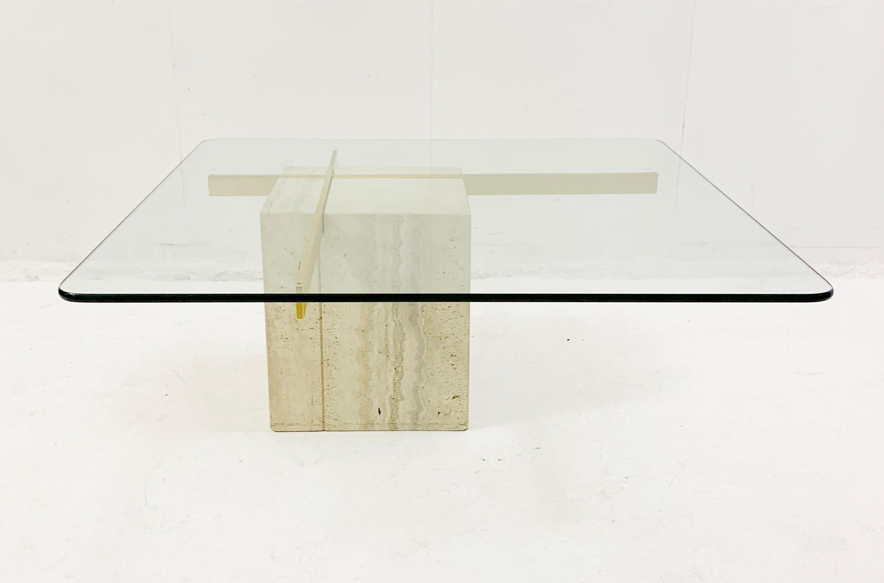 glass and travertine coffee table