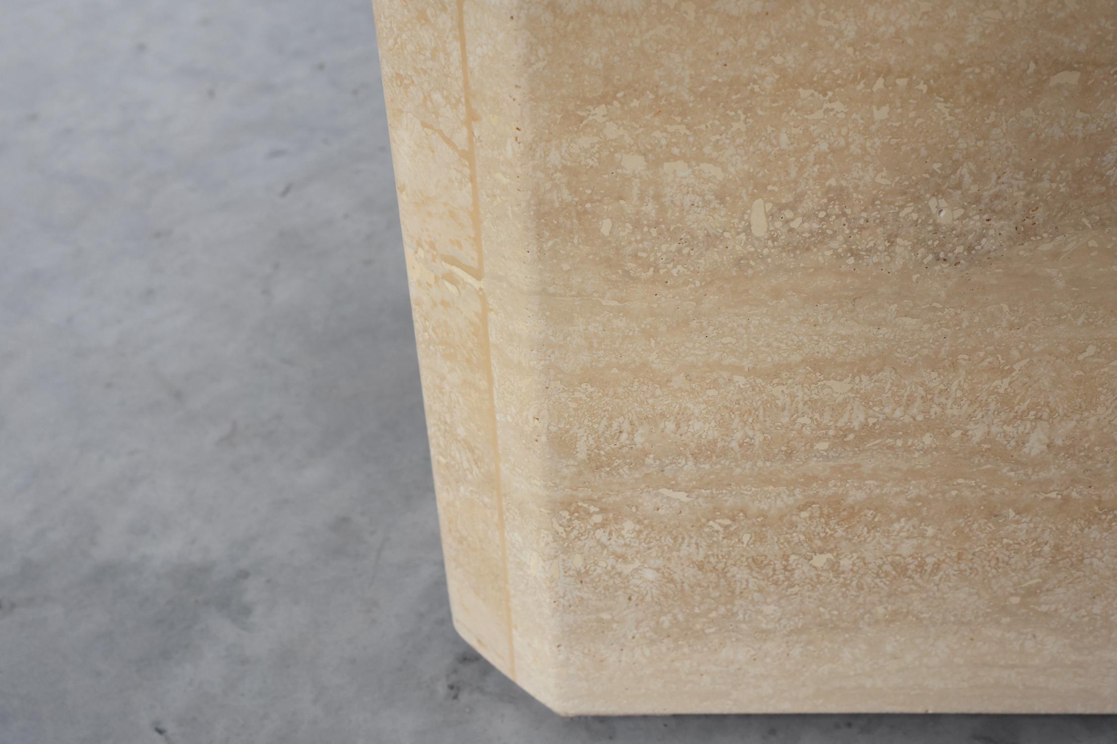 Beveled Mid-century square travertine coffee or side table, Italy 1960s For Sale