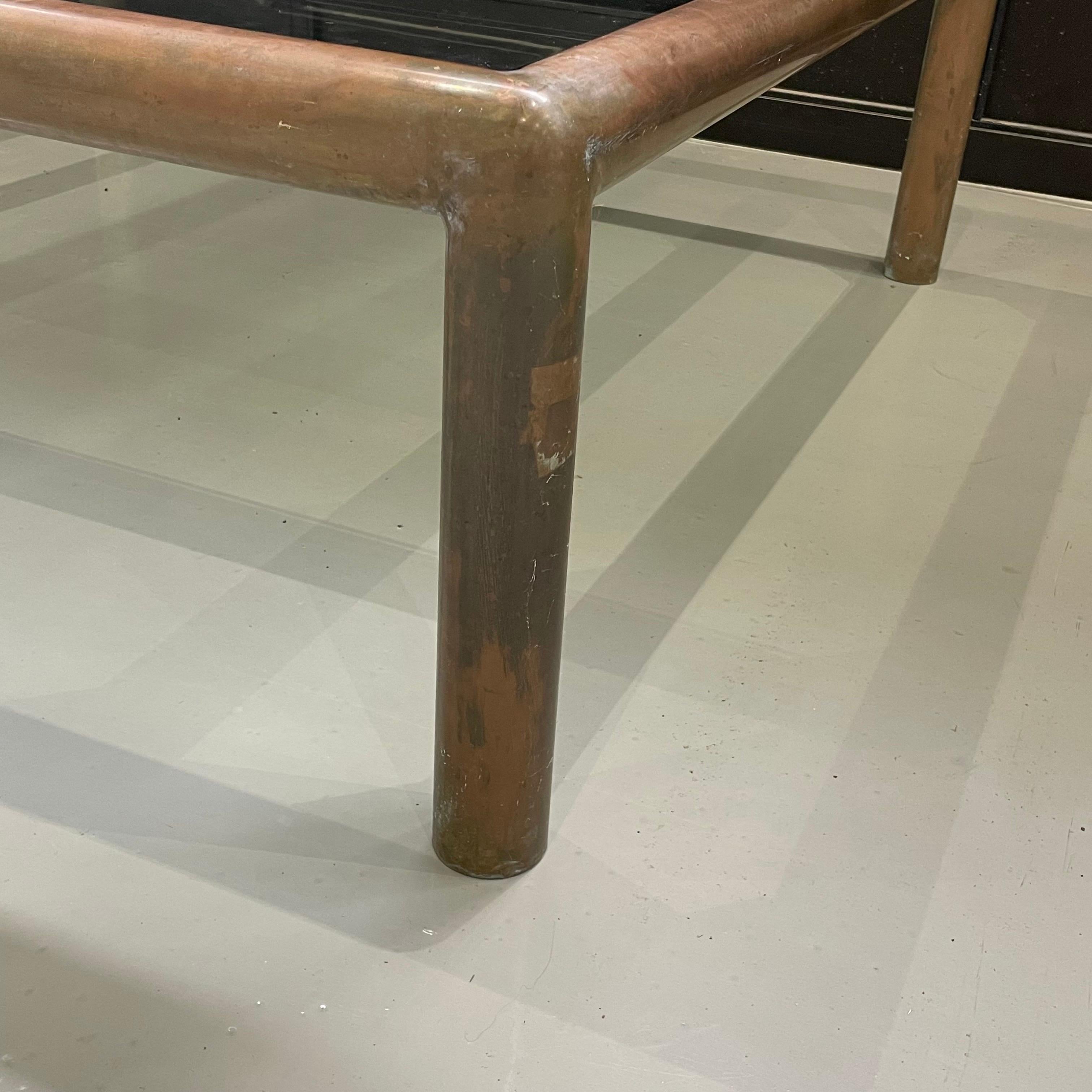 Mid Century Square Tubular Brass Coffee Table with Glass Top, Impressive Size In Good Condition In Bedford Hills, NY