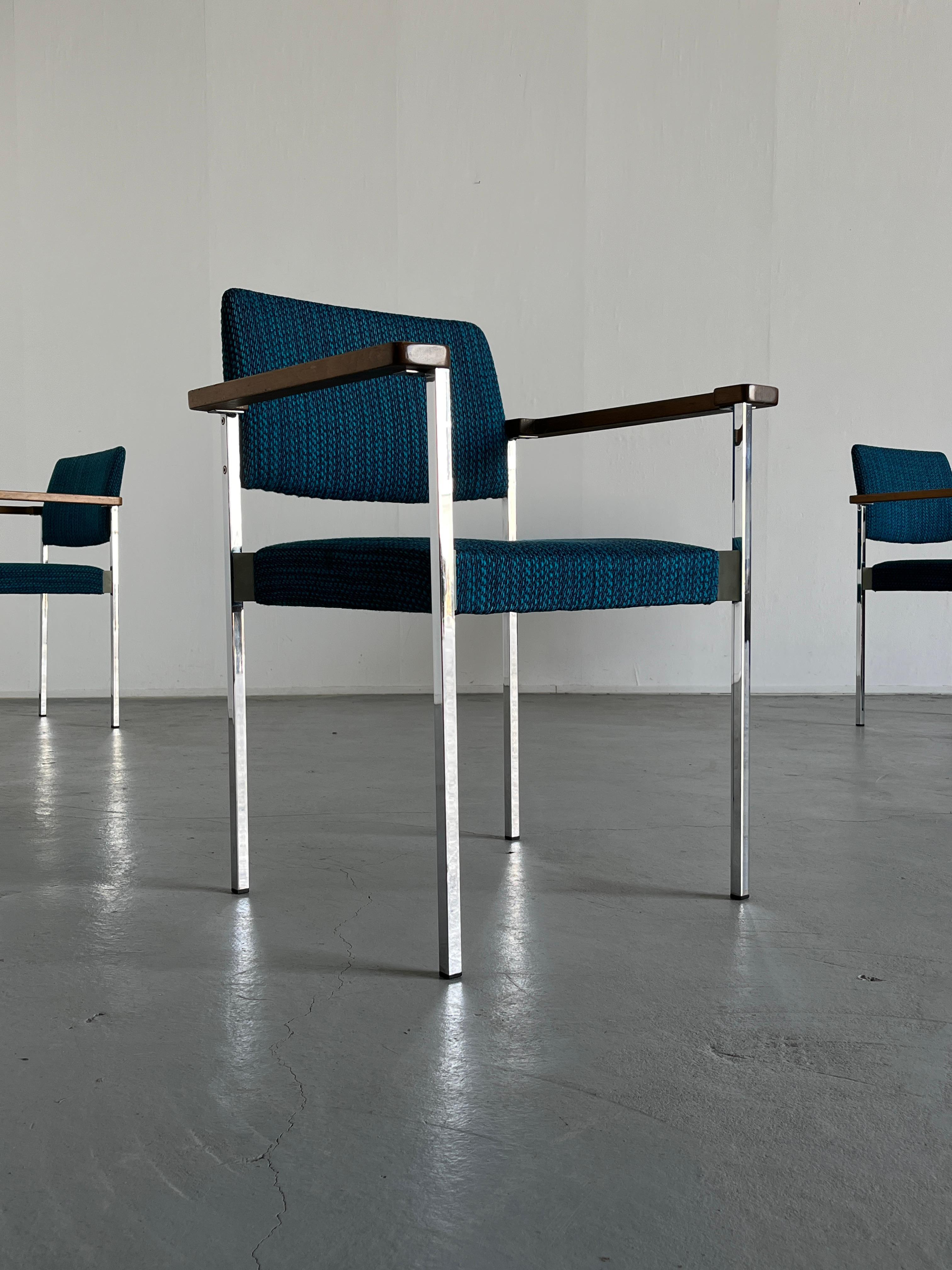 Mid-Century Modern Mid-Century Stackable Chrome Upholstered Side Armchairs or Dining Chairs, 1960s For Sale
