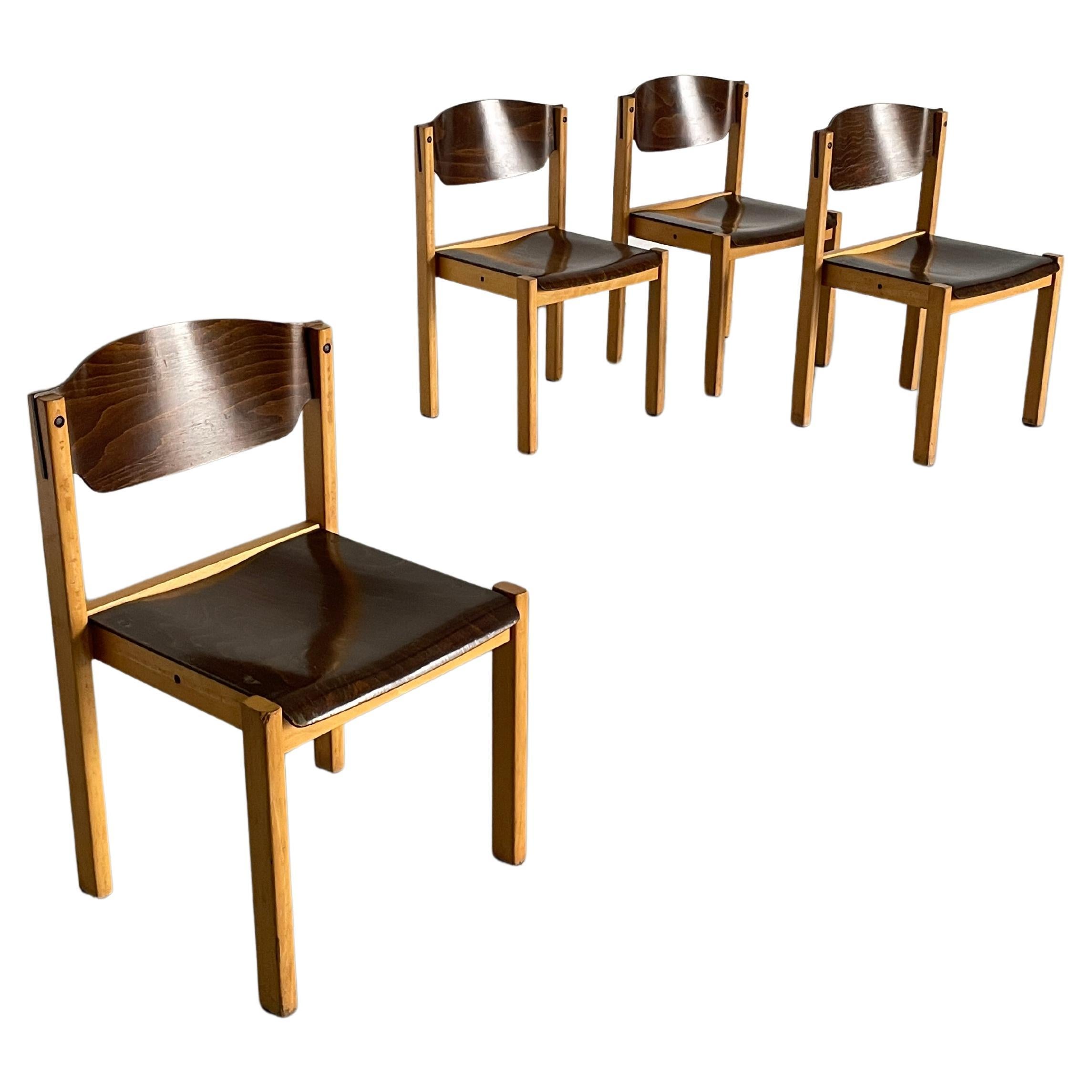 Mid-Century Stackable Dining Chairs in the Style of Roland Rainer, 1970s Germany For Sale