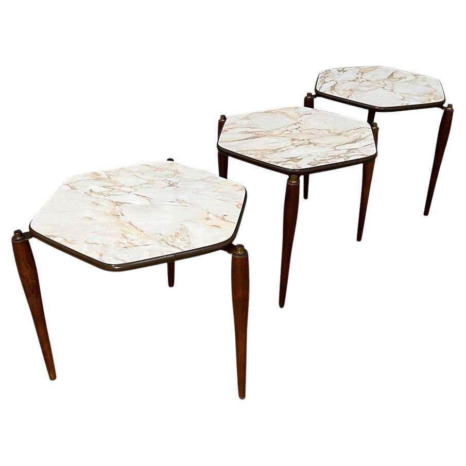Set of Trapezoid Walnut Mid Century Modern Nesting Stacking End Side ...